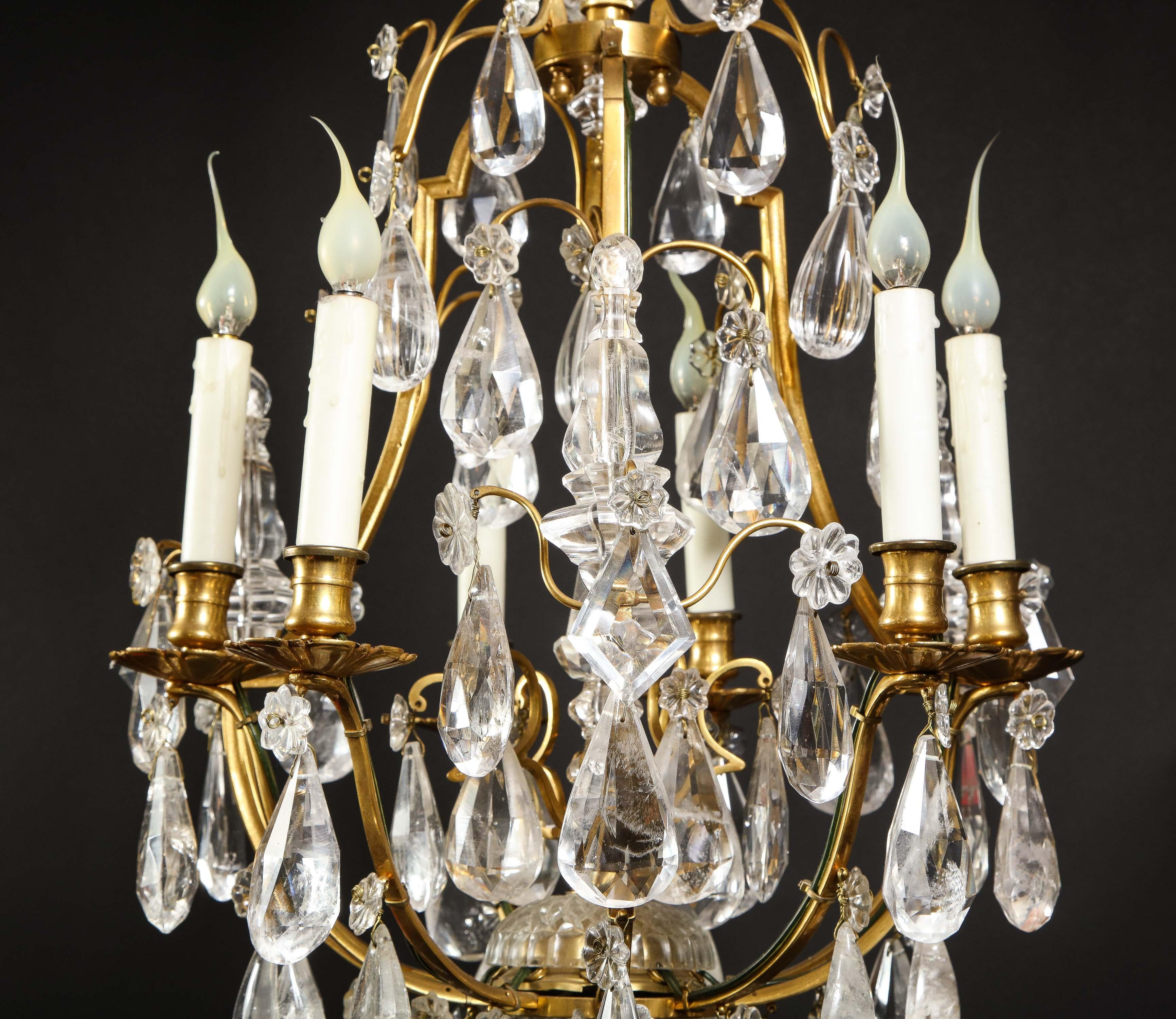 Hollywood Regency Style Gilt Bronze and Cut Rock Crystal Cage Form Chandelier For Sale 5