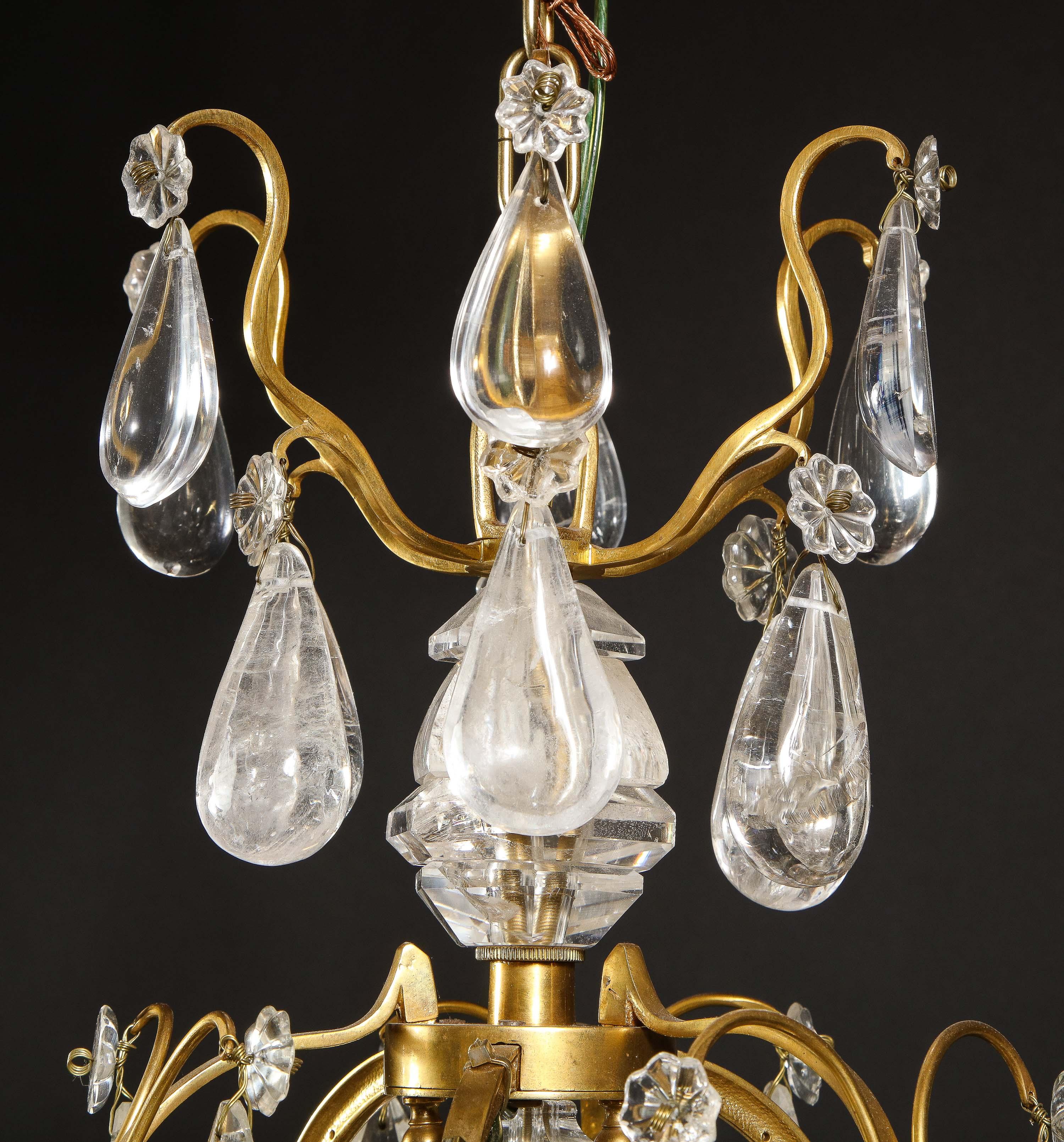 Hollywood Regency Style Gilt Bronze and Cut Rock Crystal Cage Form Chandelier For Sale 7