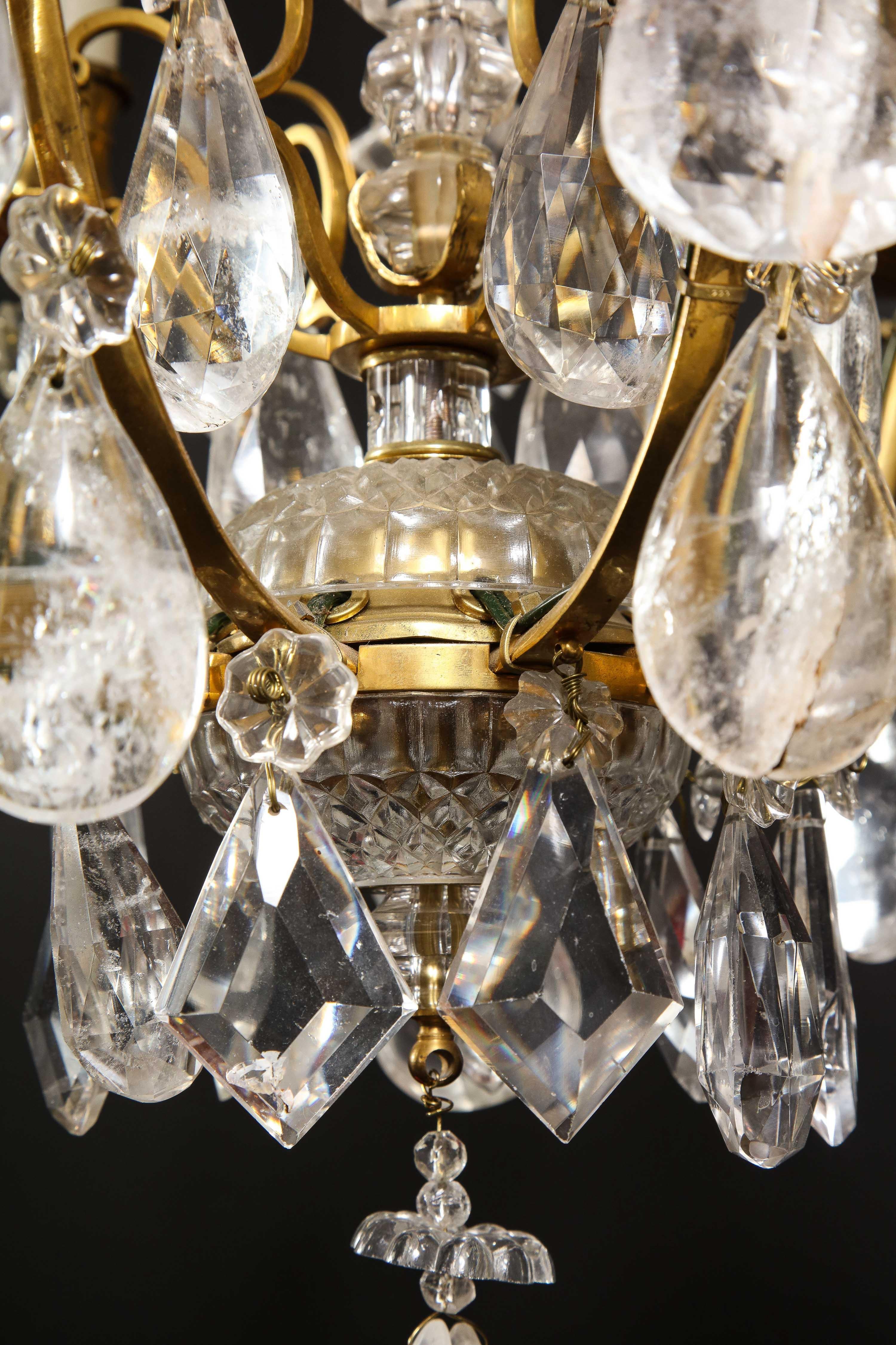 Hollywood Regency Style Gilt Bronze and Cut Rock Crystal Cage Form Chandelier For Sale 10
