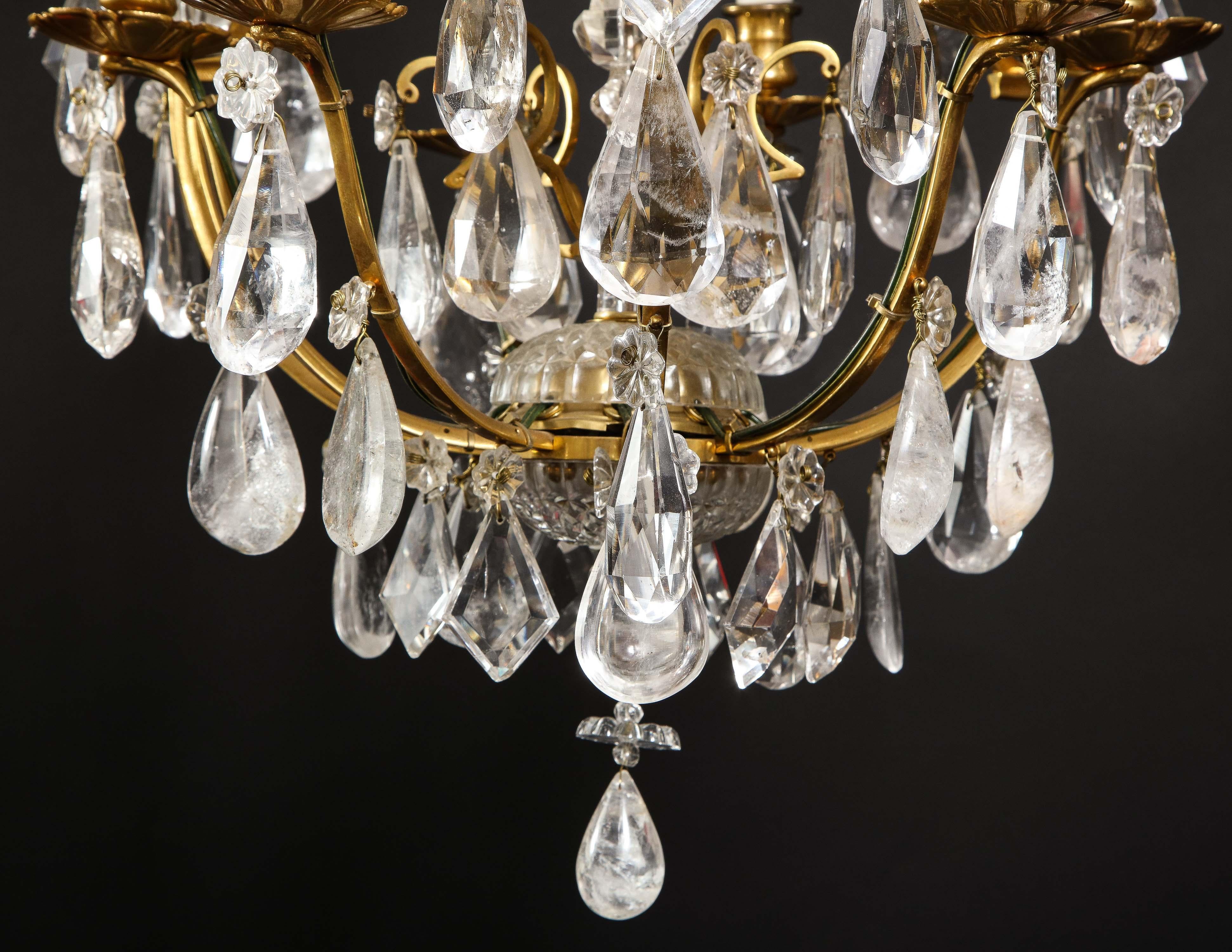 Hollywood Regency Style Gilt Bronze and Cut Rock Crystal Cage Form Chandelier For Sale 4