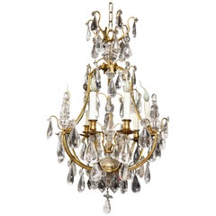 Hollywood Regency Style Gilt Bronze and Cut Rock Crystal Cage Form Chandelier