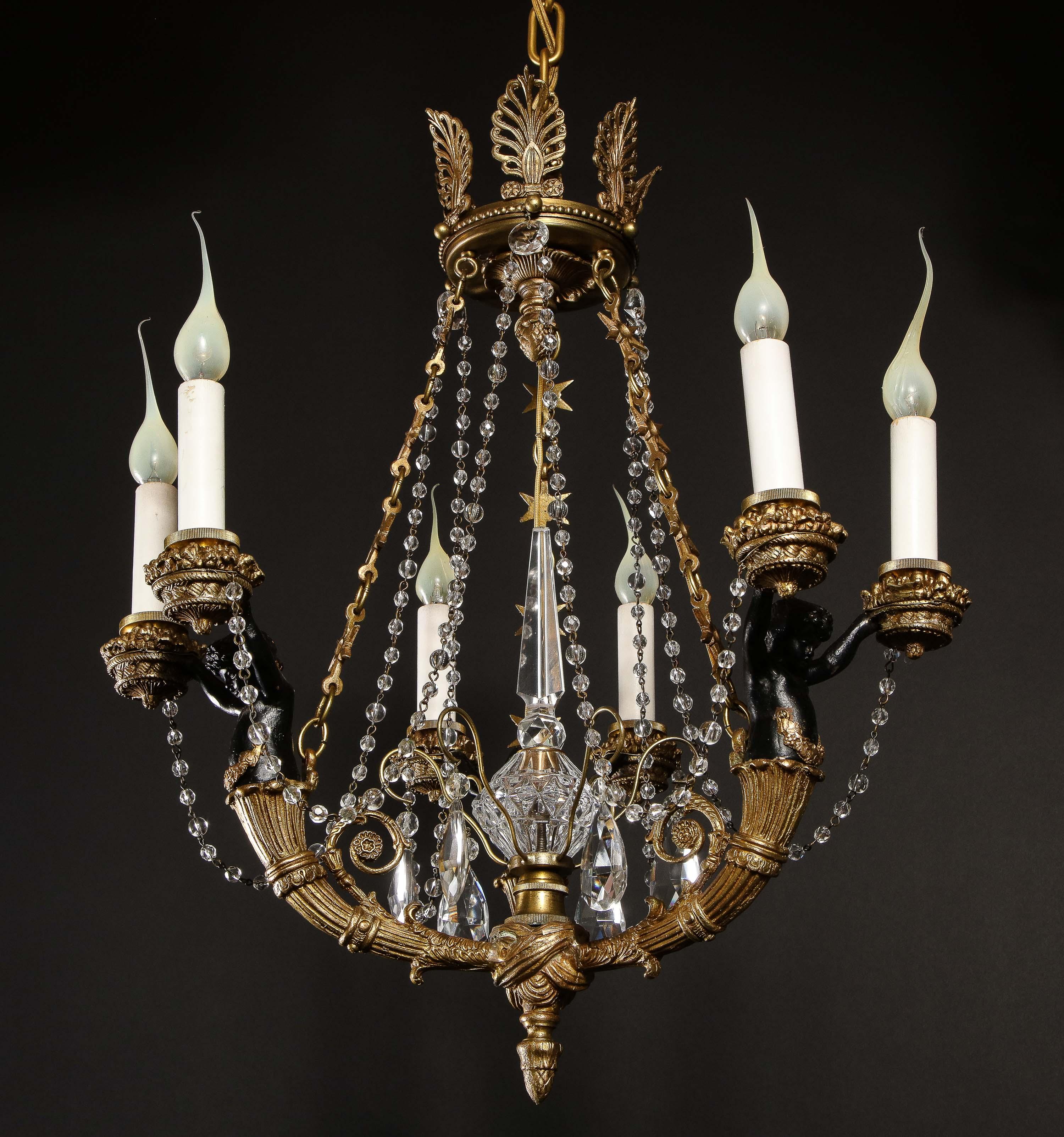 Hollywood Regency Style Gilt Bronze and Glass Figural Chandelier 5