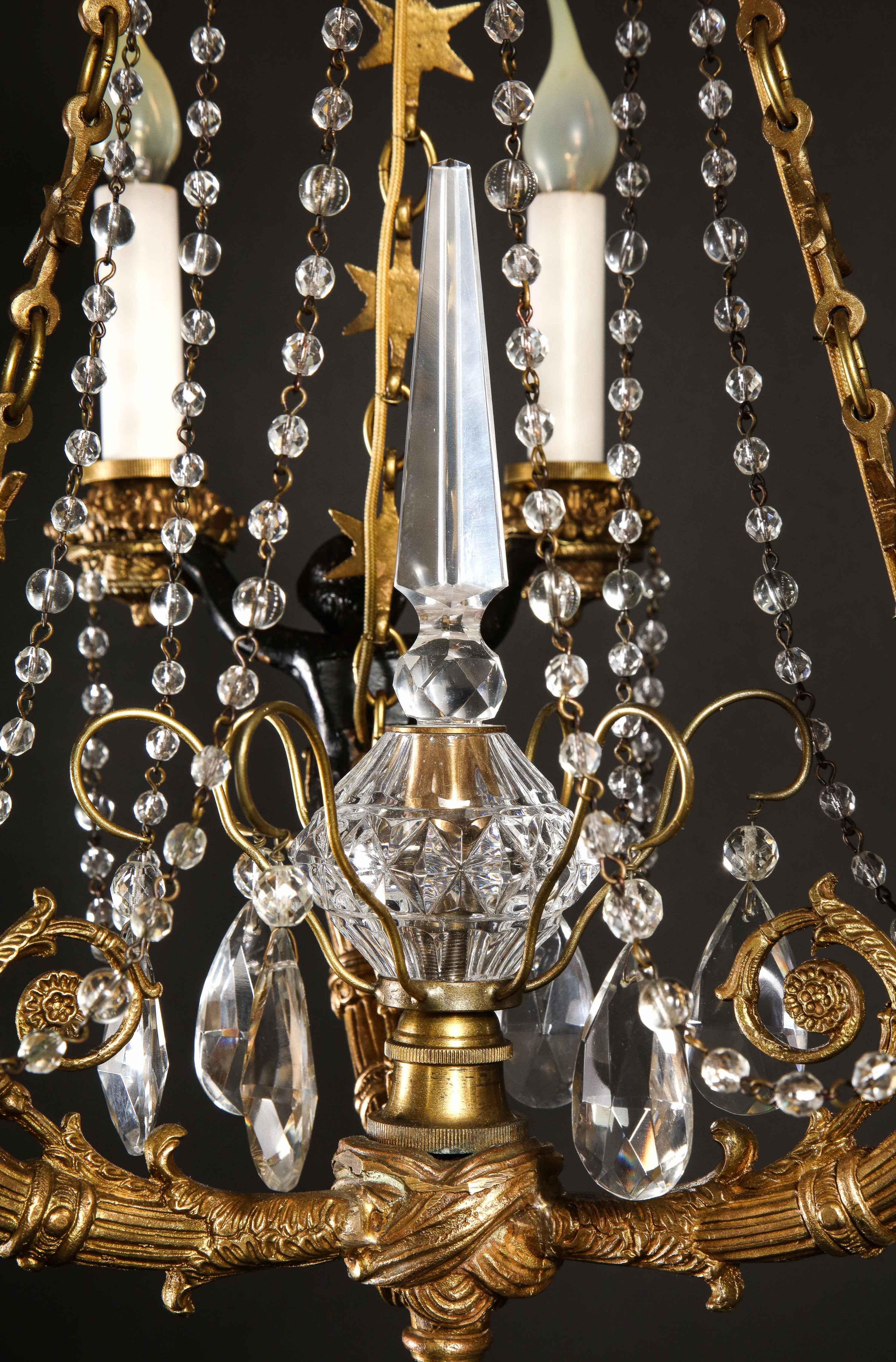 Hollywood Regency Style Gilt Bronze and Glass Figural Chandelier 6