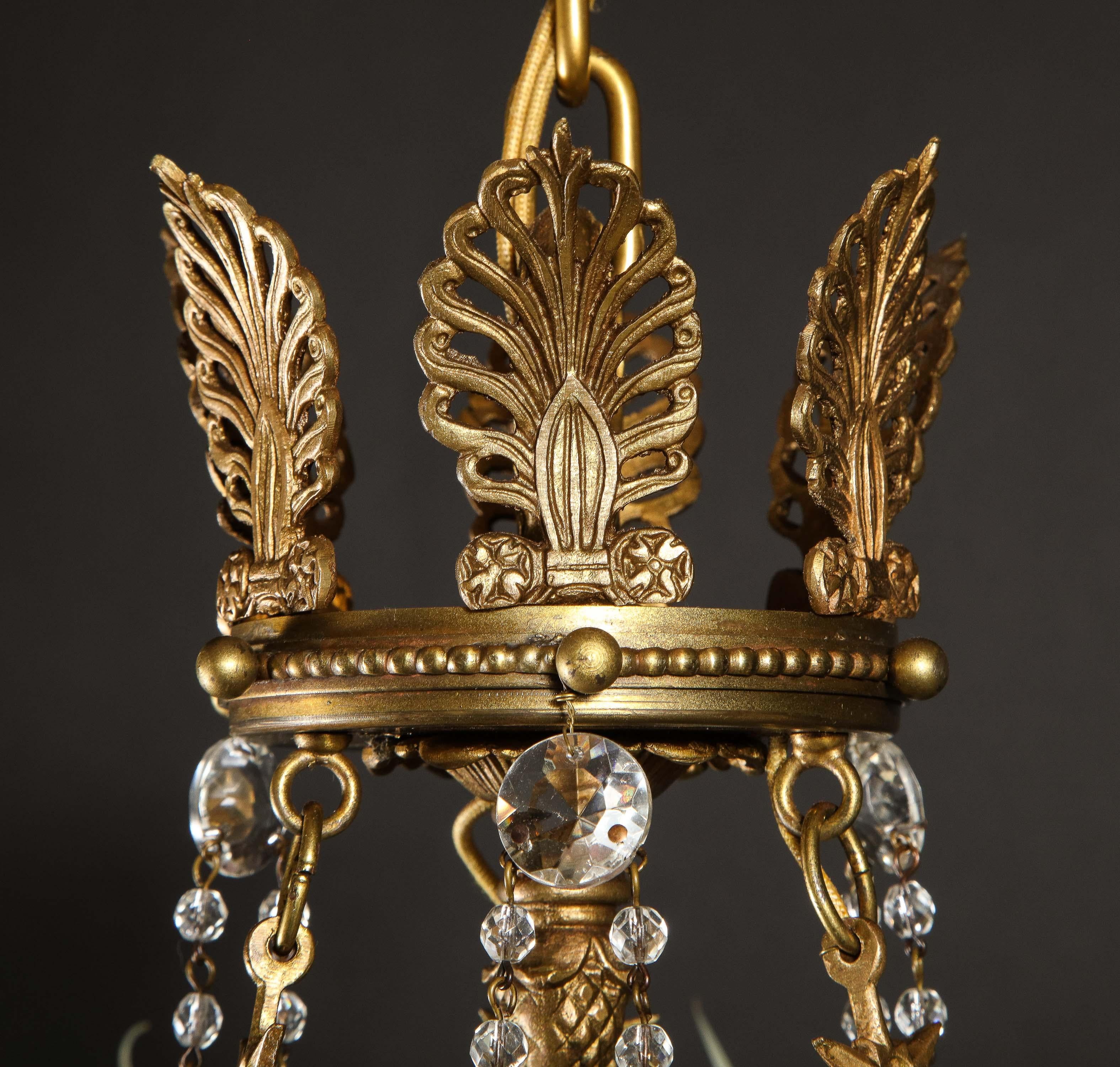Hollywood Regency Style Gilt Bronze and Glass Figural Chandelier 8