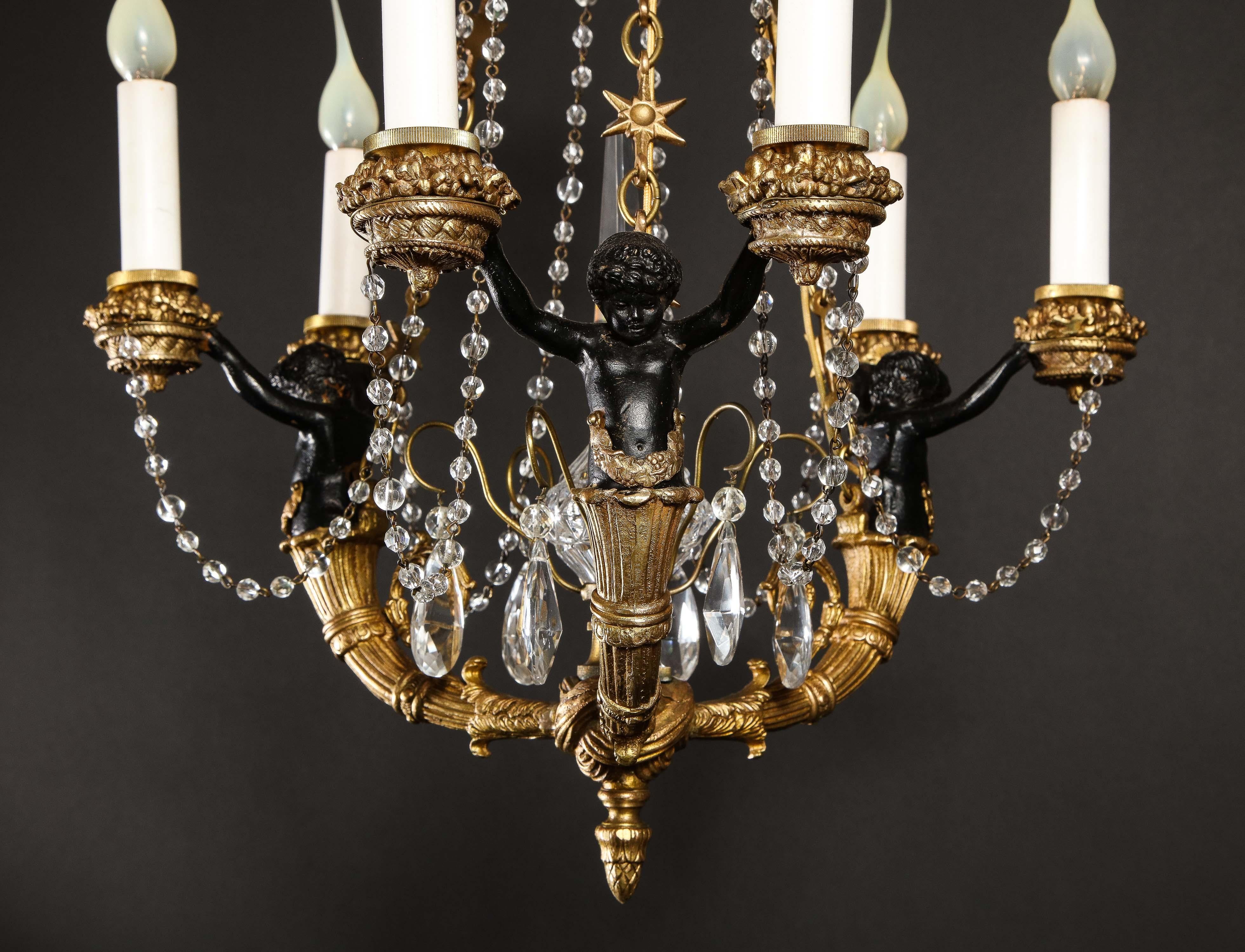 Hollywood Regency Style Gilt Bronze and Glass Figural Chandelier 9