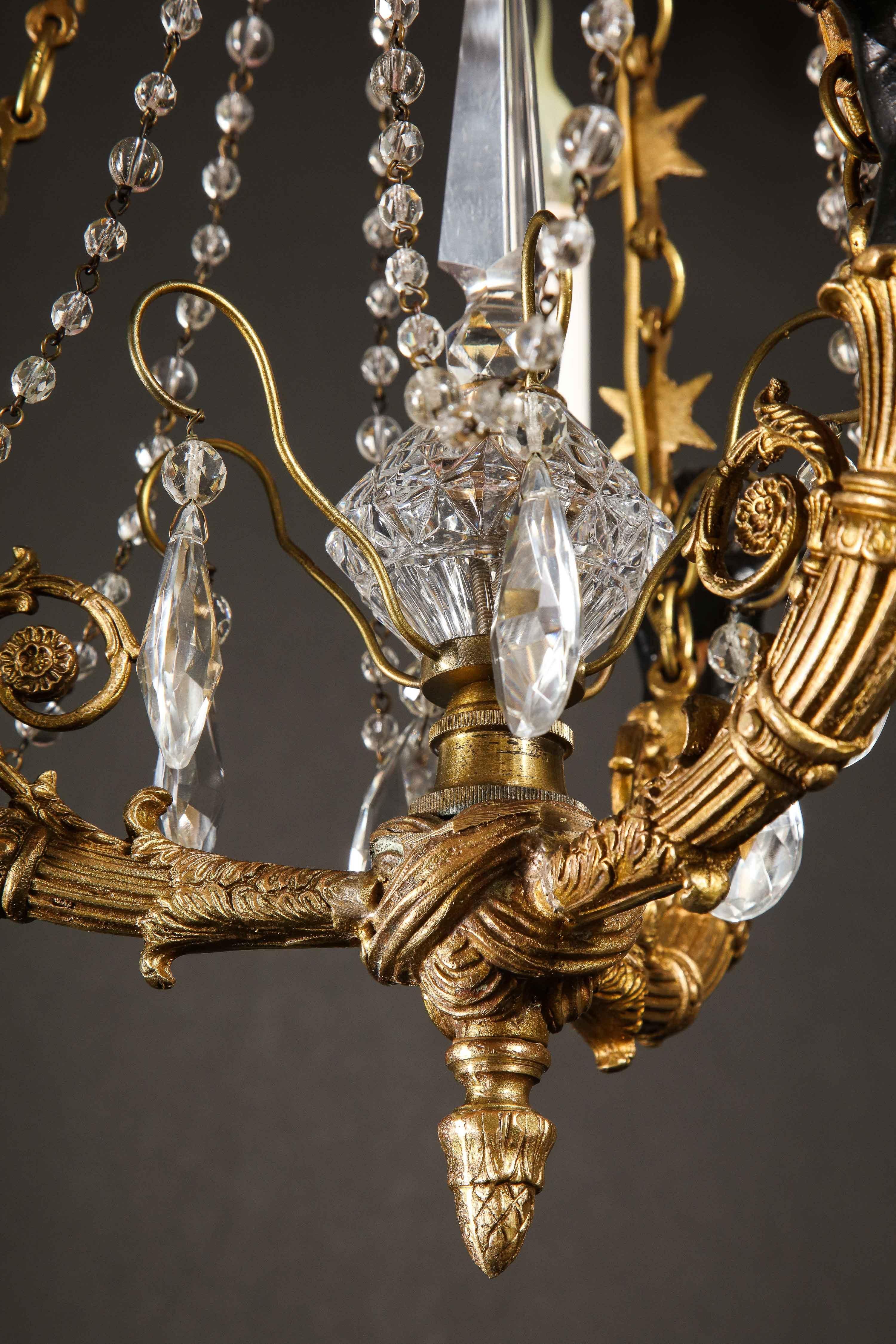 Hollywood Regency Style Gilt Bronze and Glass Figural Chandelier 10