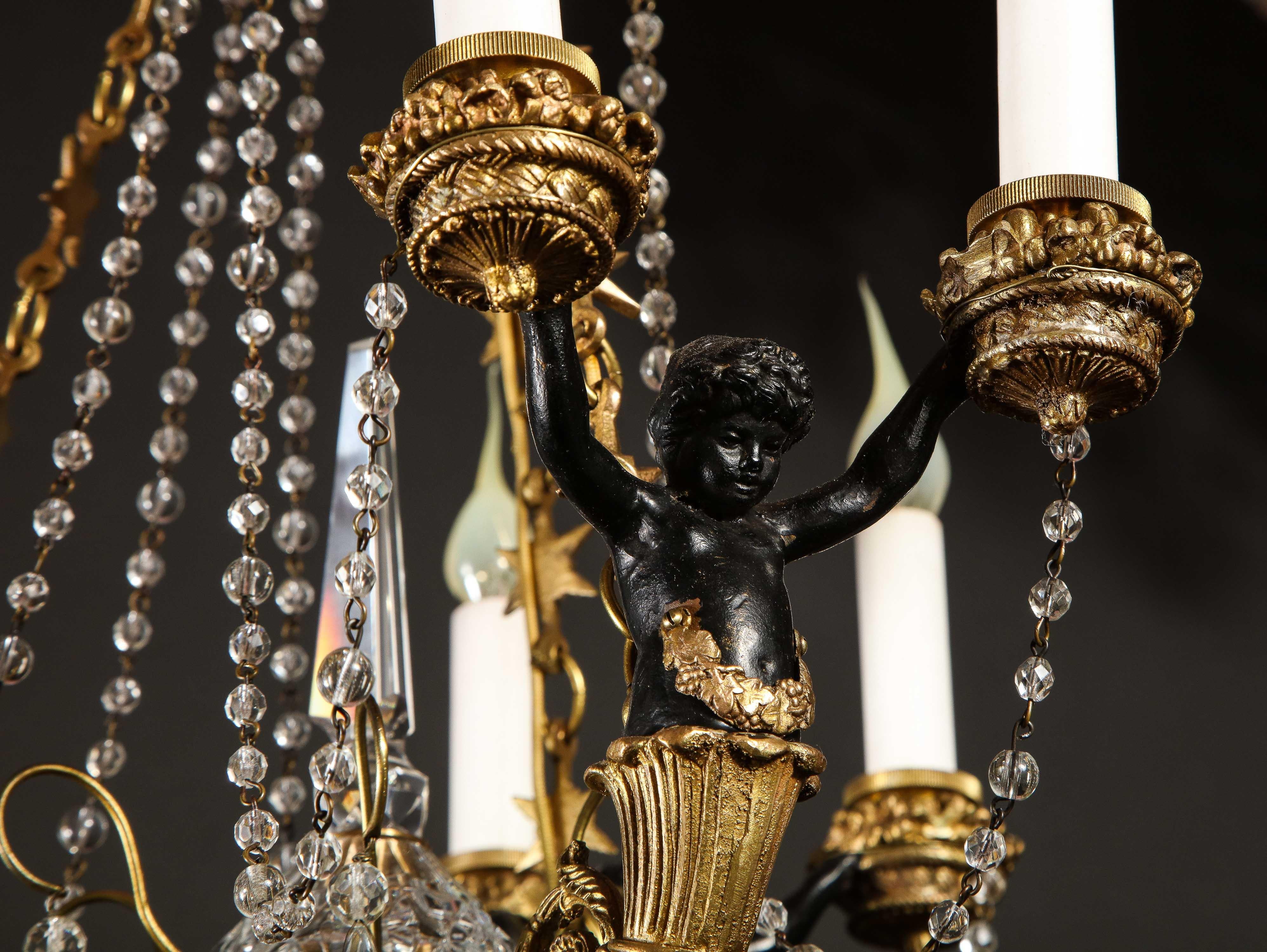 Hollywood Regency Style Gilt Bronze and Glass Figural Chandelier 11