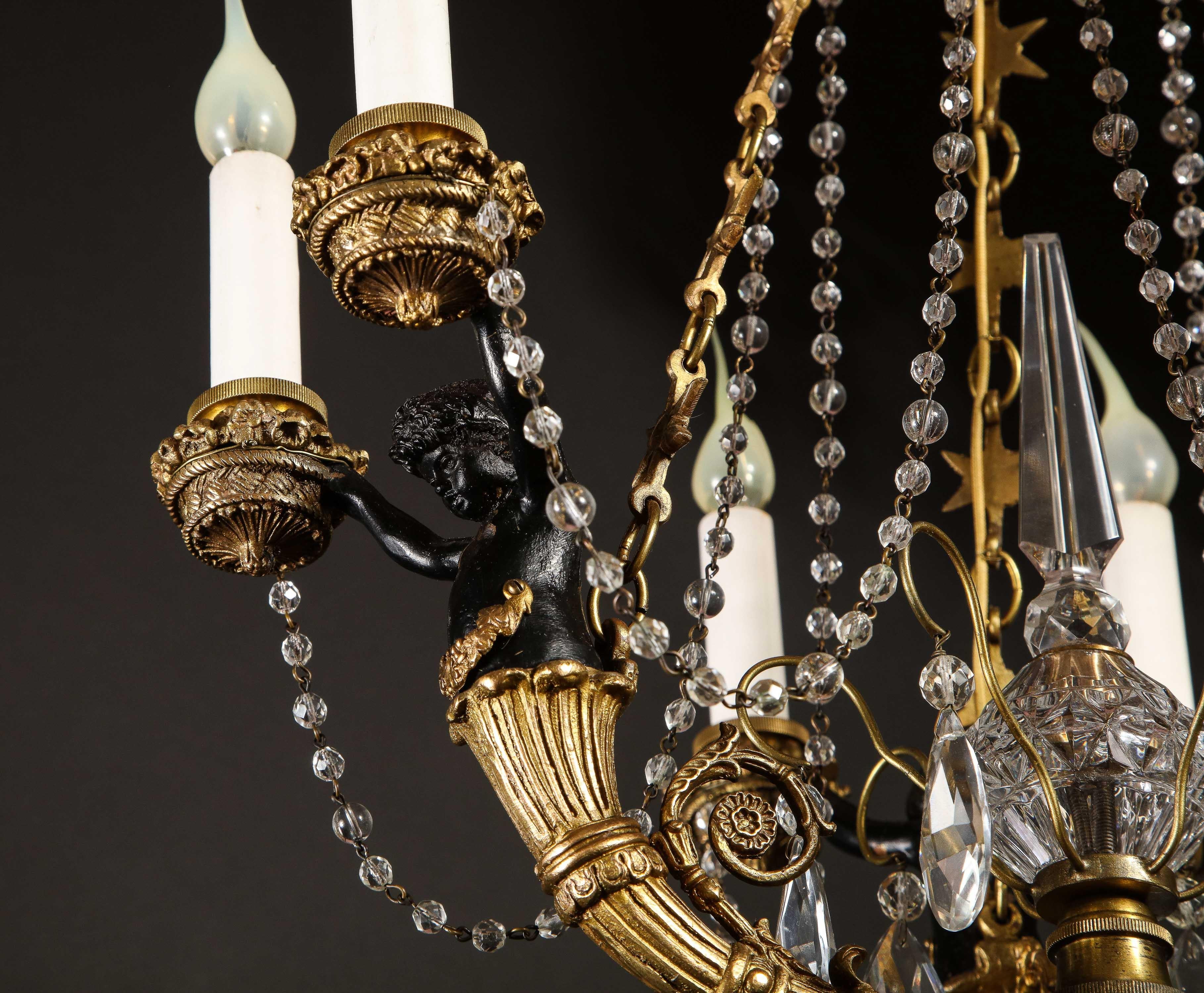 Hollywood Regency Style Gilt Bronze and Glass Figural Chandelier 12