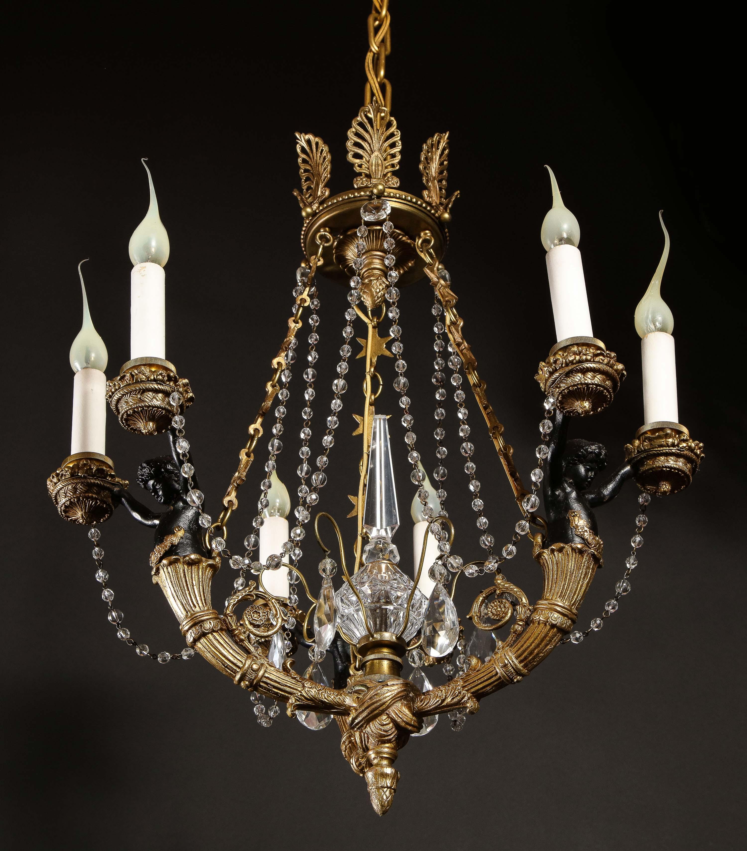 Hollywood Regency Style Gilt Bronze and Glass Figural Chandelier 13