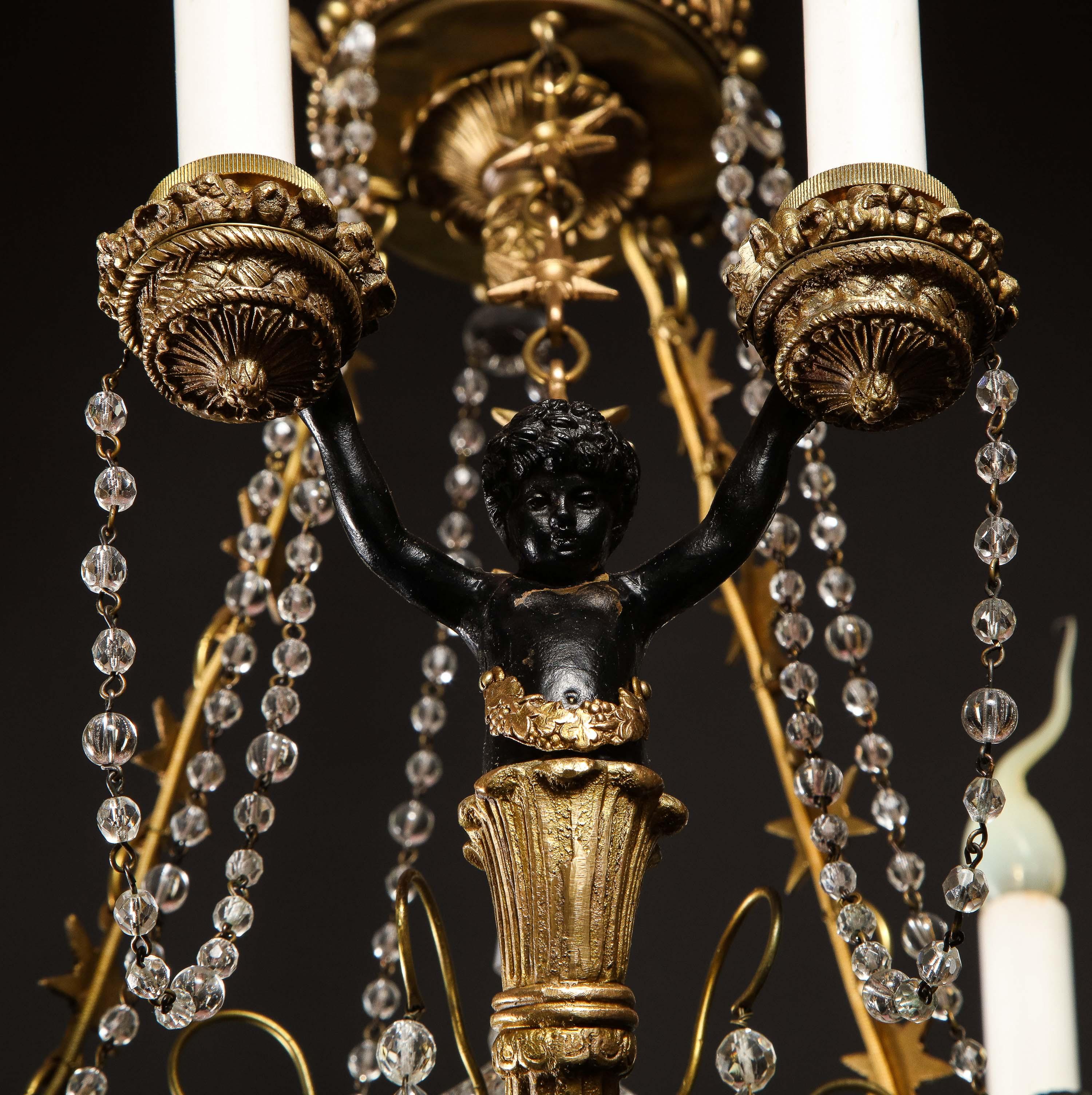 Hollywood Regency Style Gilt Bronze and Glass Figural Chandelier 15
