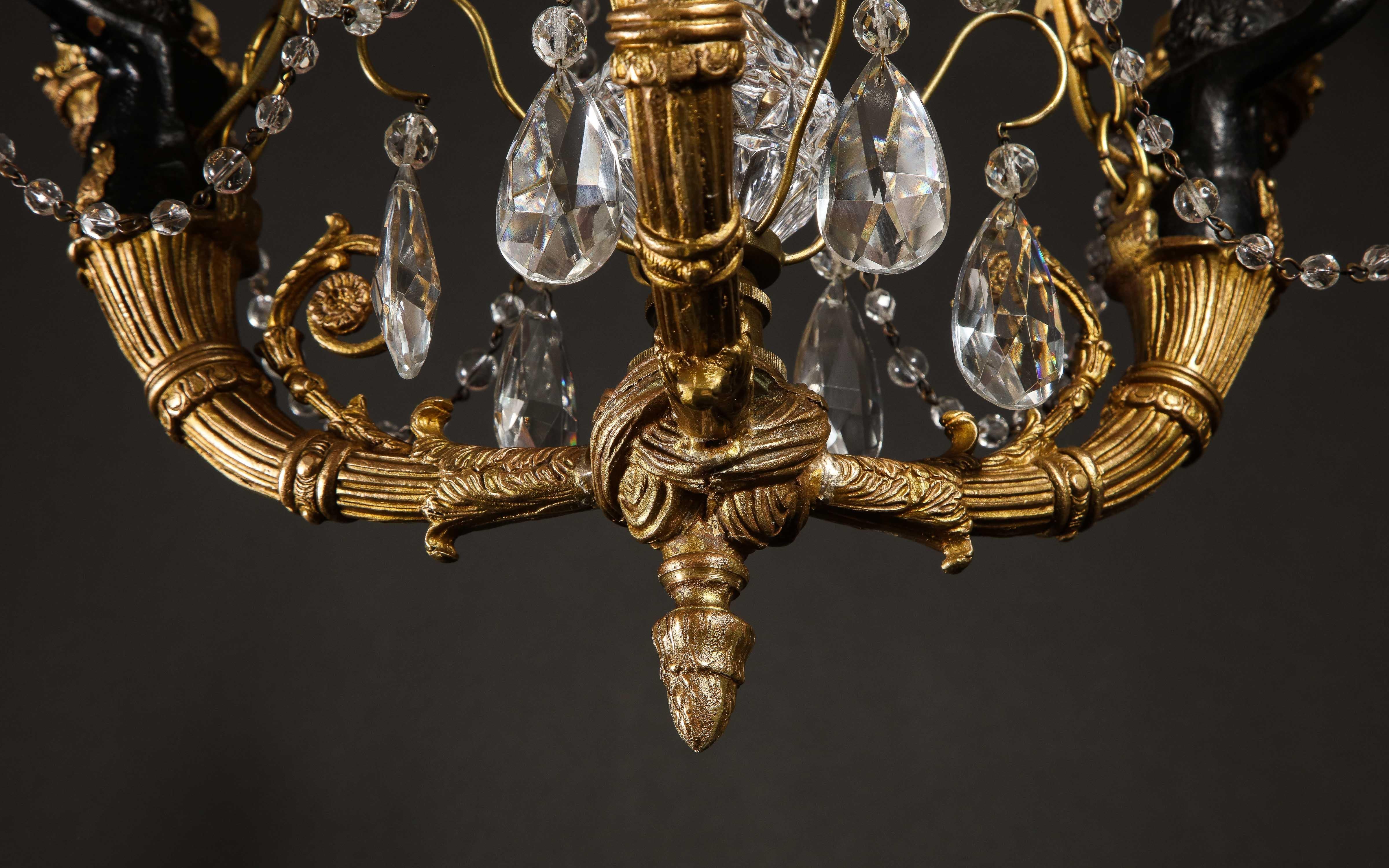 Hollywood Regency Style Gilt Bronze and Glass Figural Chandelier 2