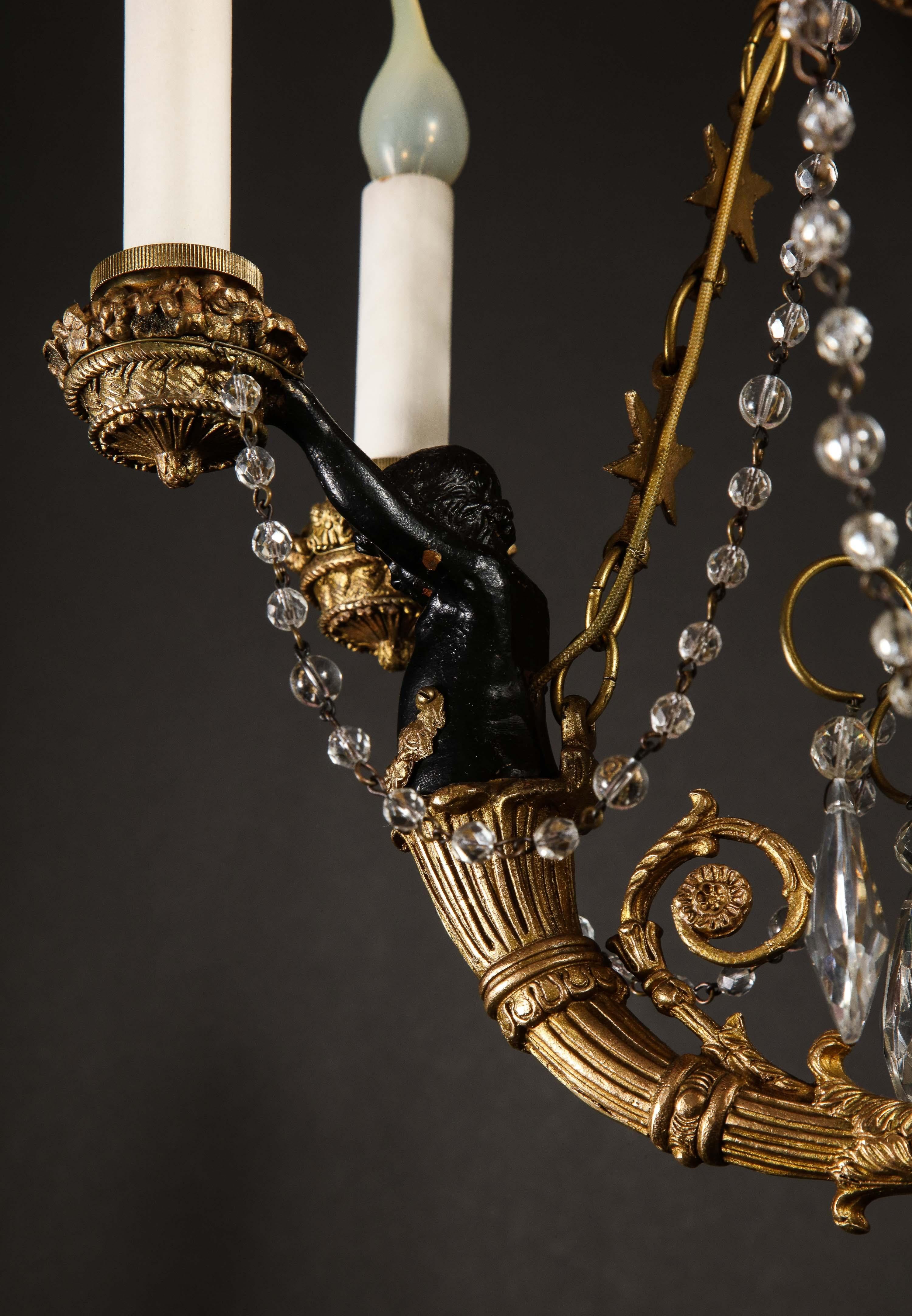 Hollywood Regency Style Gilt Bronze and Glass Figural Chandelier 3