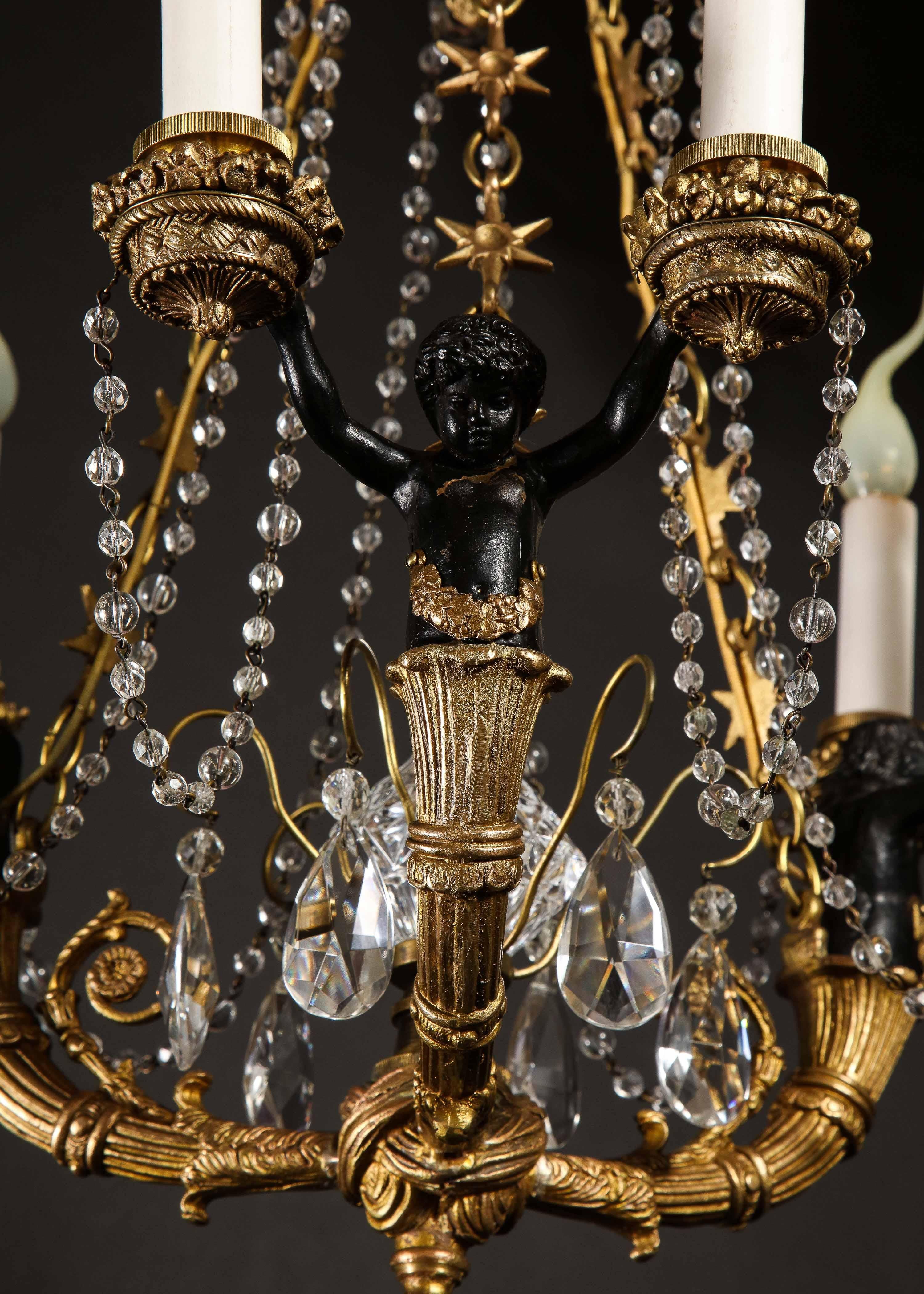 Hollywood Regency Style Gilt Bronze and Glass Figural Chandelier 4