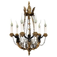 Hollywood Regency Style Gilt Bronze and Glass Figural Chandelier