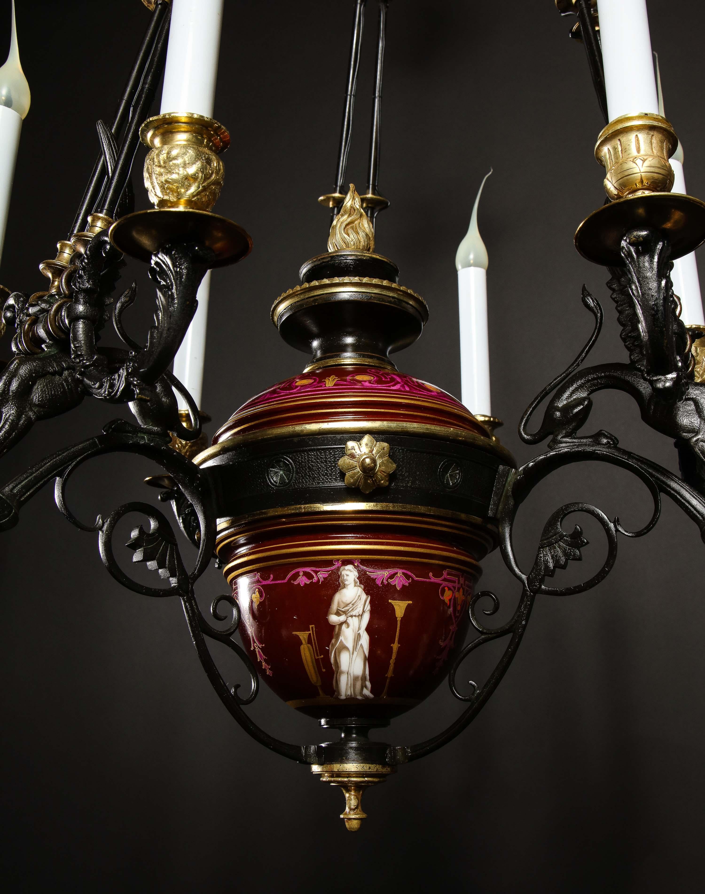 Antique French Neoclassical Gilt Bronze Mounted Figural Porcelain Chandelier For Sale 7