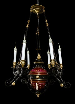 Antique French Neoclassical Gilt Bronze Mounted Figural Porcelain Chandelier
