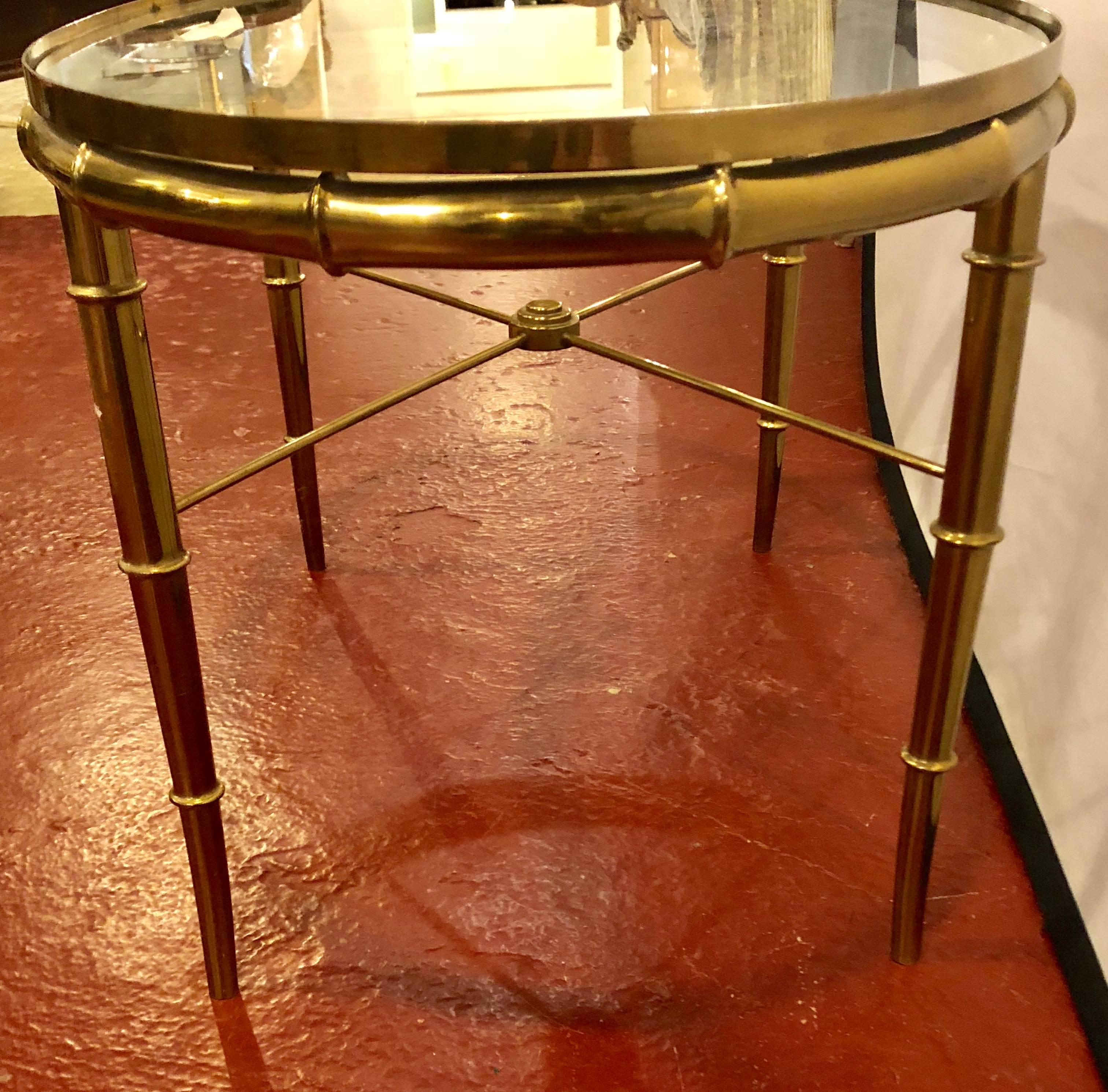 Hollywood Regency Style Gilt Metal Faux Bamboo Oval Glass Top Coffee Table 1
