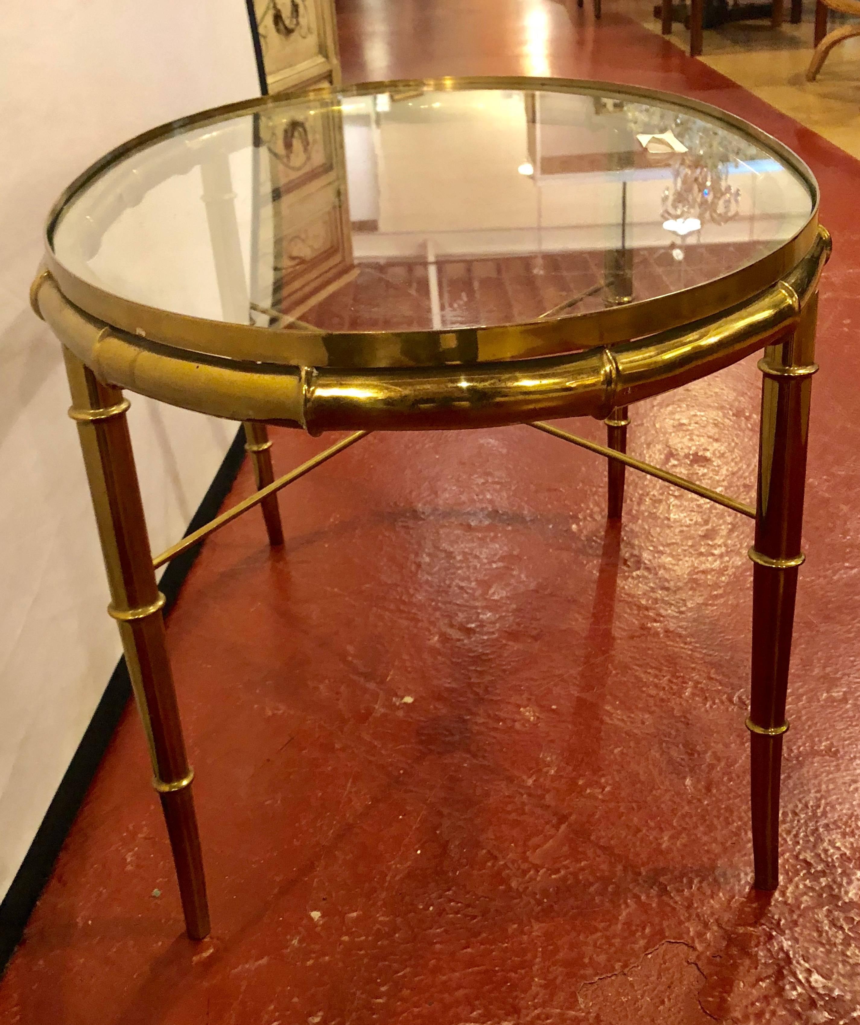 Hollywood Regency Style Gilt Metal Faux Bamboo Oval Glass Top Coffee Table 4