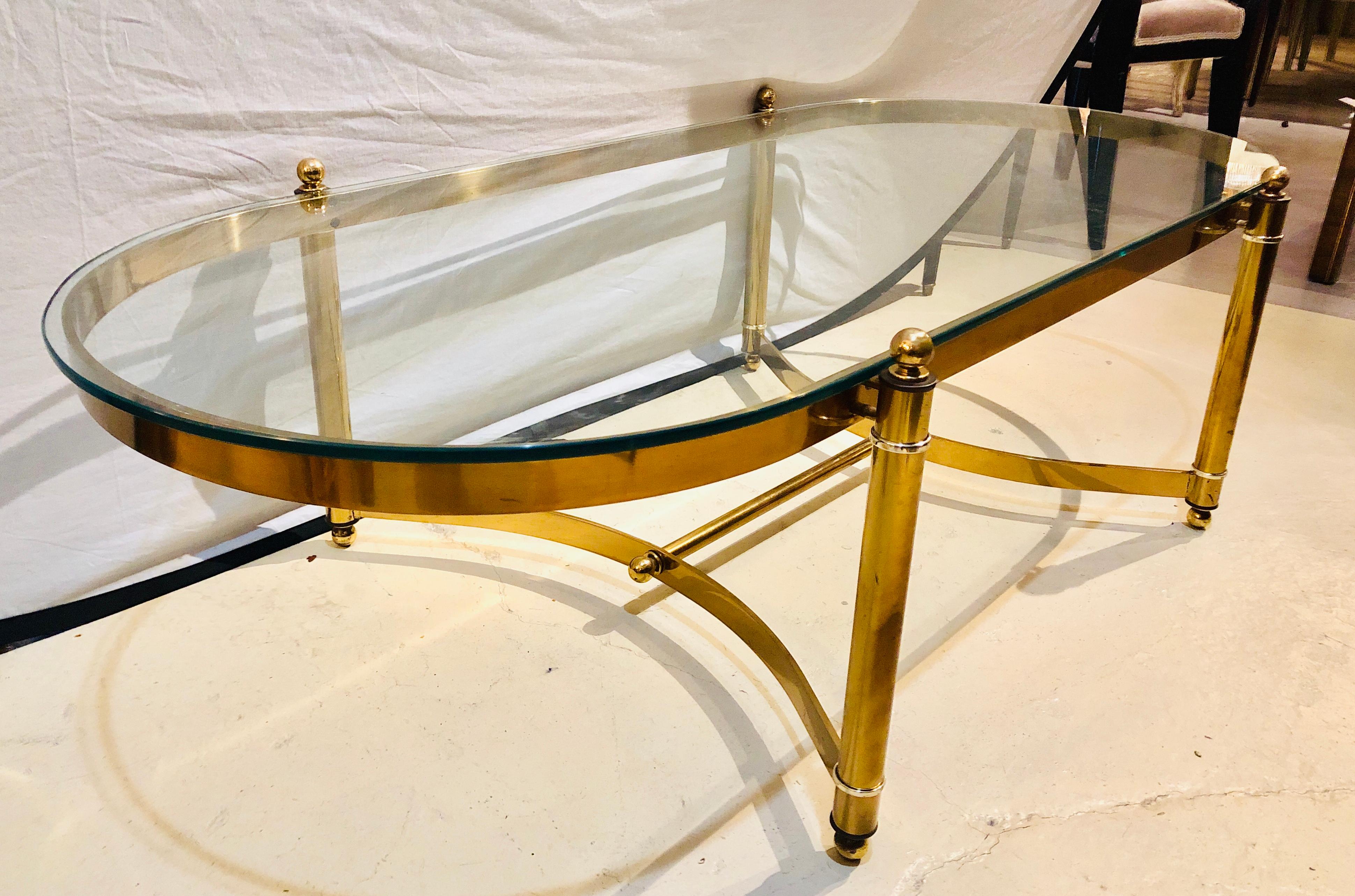 Hollywood Regency Style Heavy Brass Oval Coffee Table with a Glass Top 1
