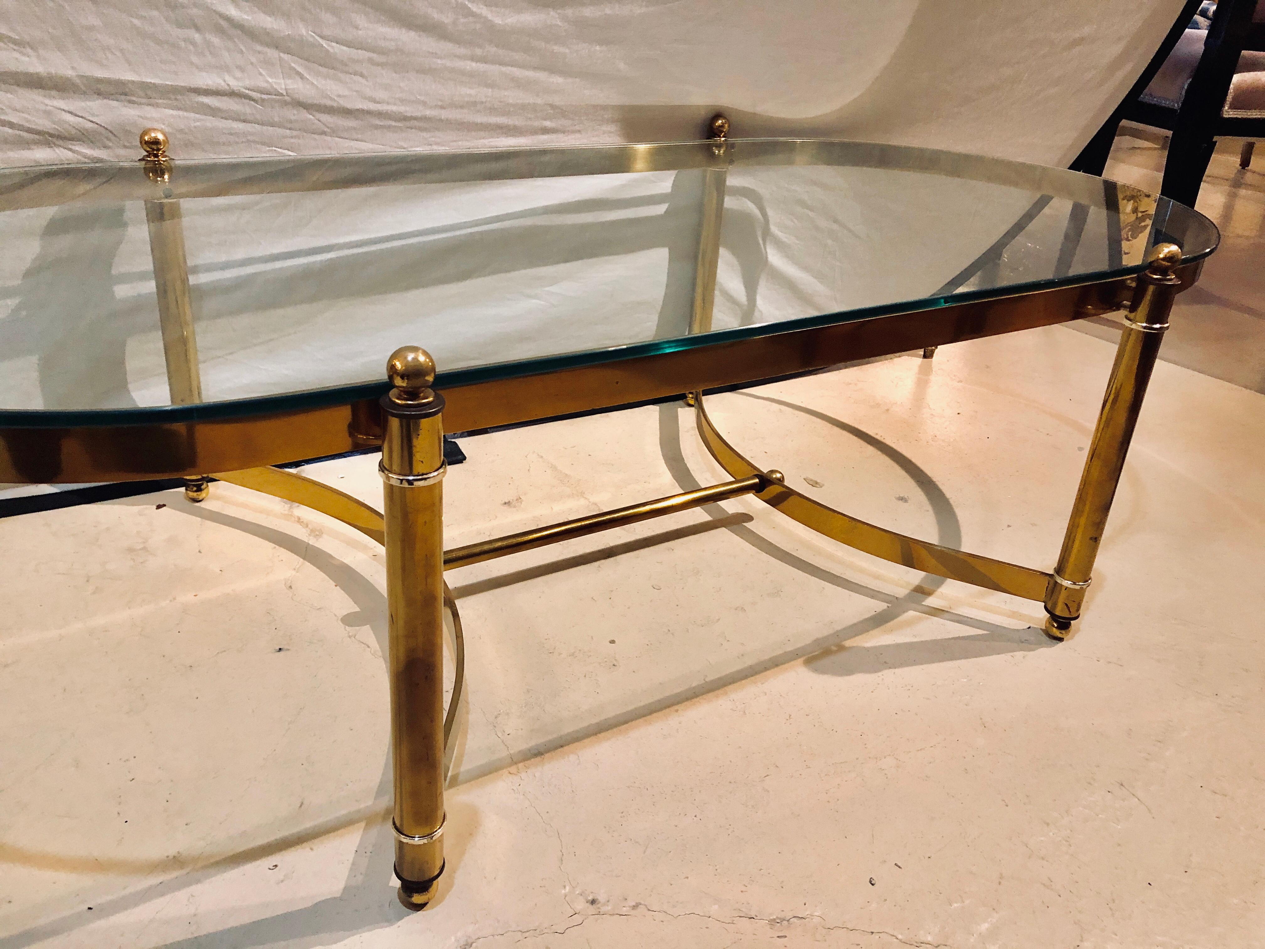 Hollywood Regency Style Heavy Brass Oval Coffee Table with a Glass Top 5