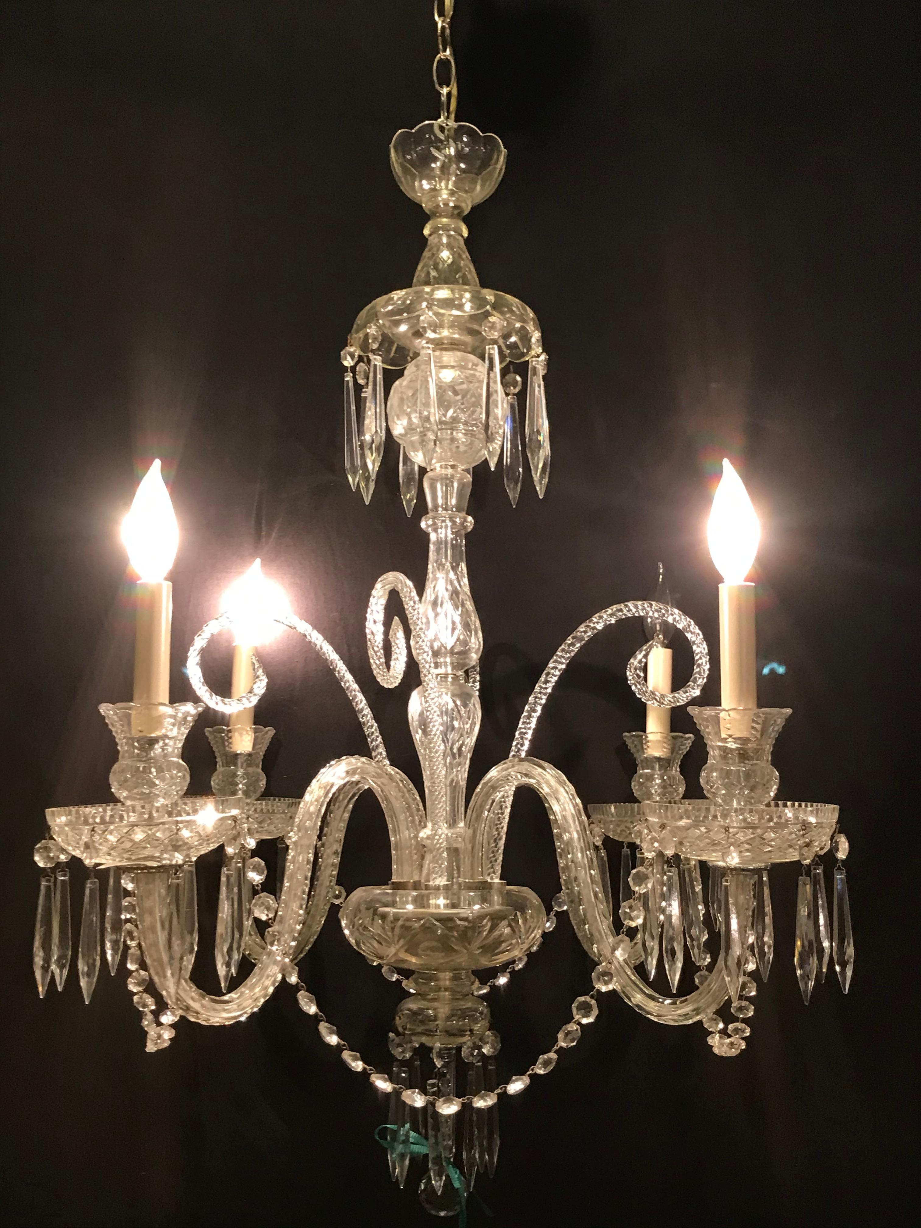 Hollywood Regency Waterford Style Crystal 5-Light Chandelier 5