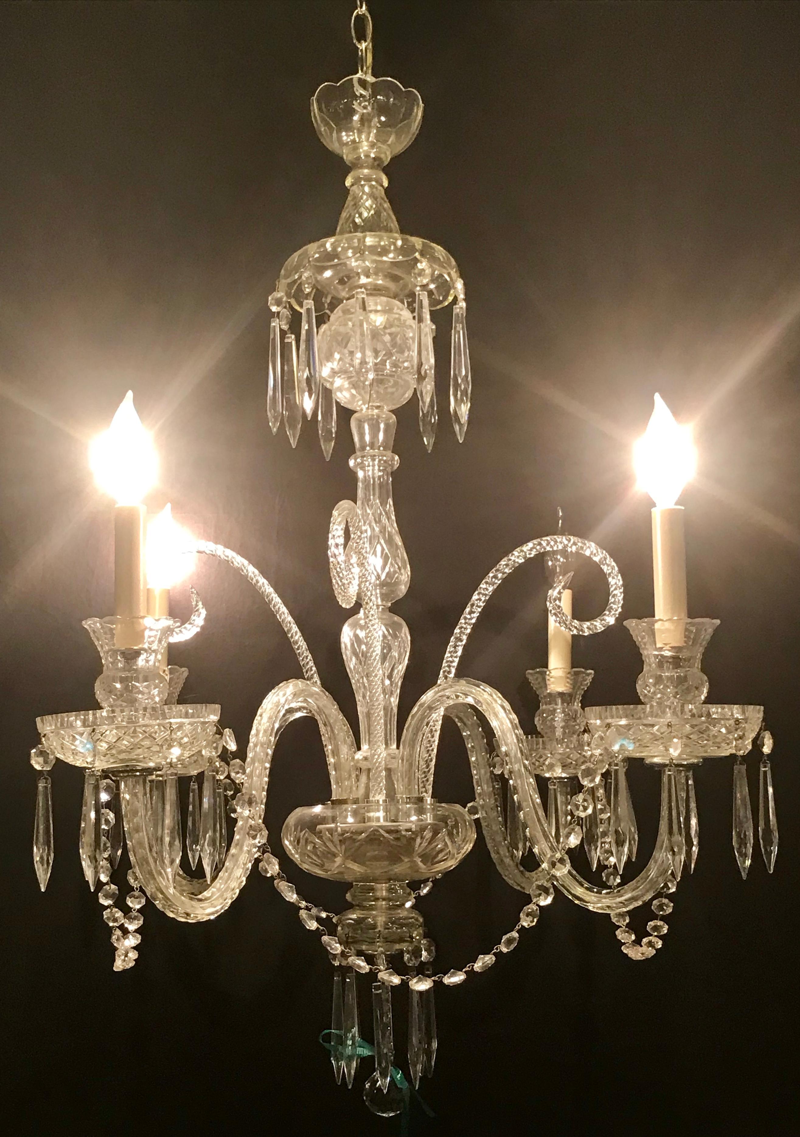 Neoclassical Hollywood Regency Waterford Style Crystal 5-Light Chandelier