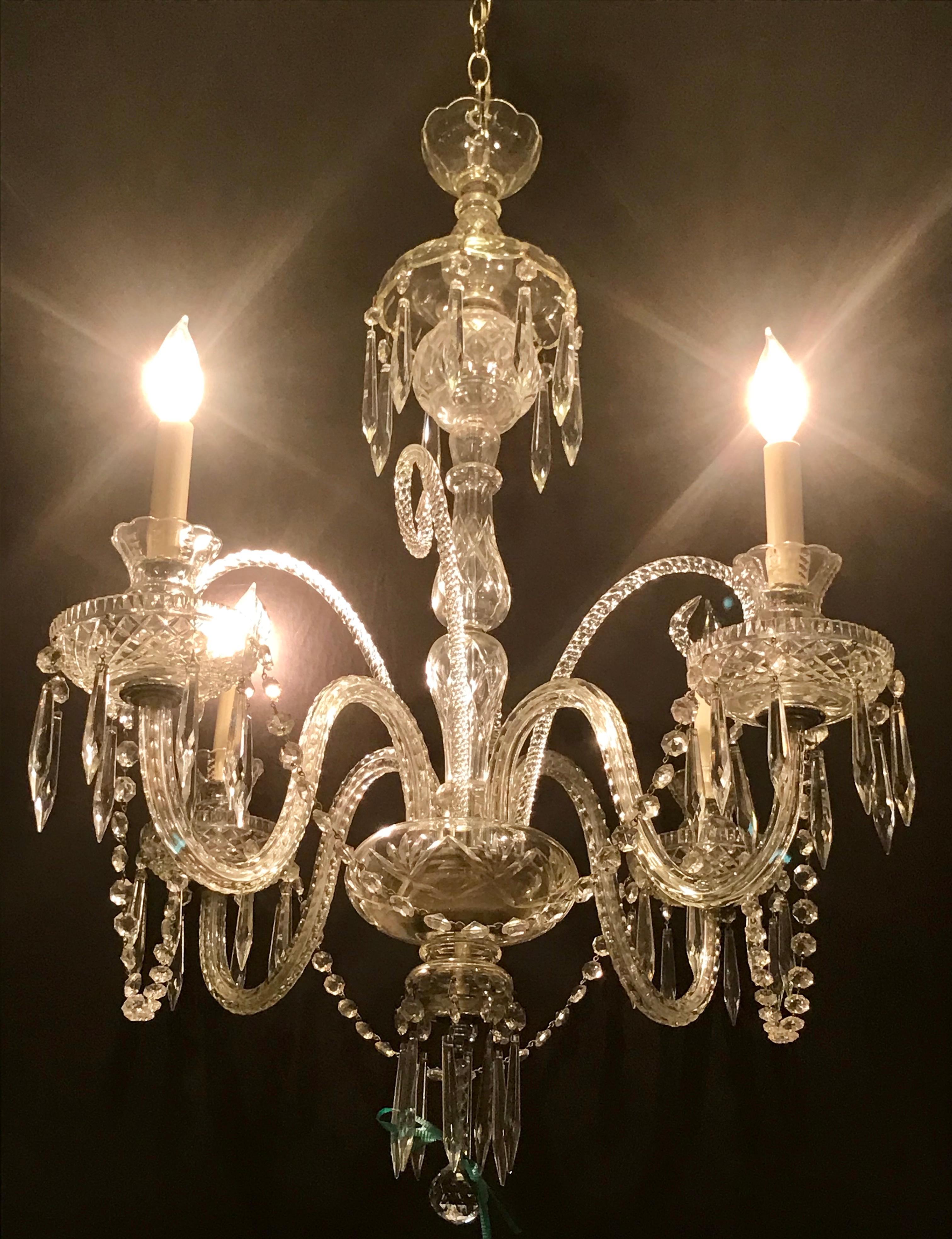 European Hollywood Regency Waterford Style Crystal 5-Light Chandelier