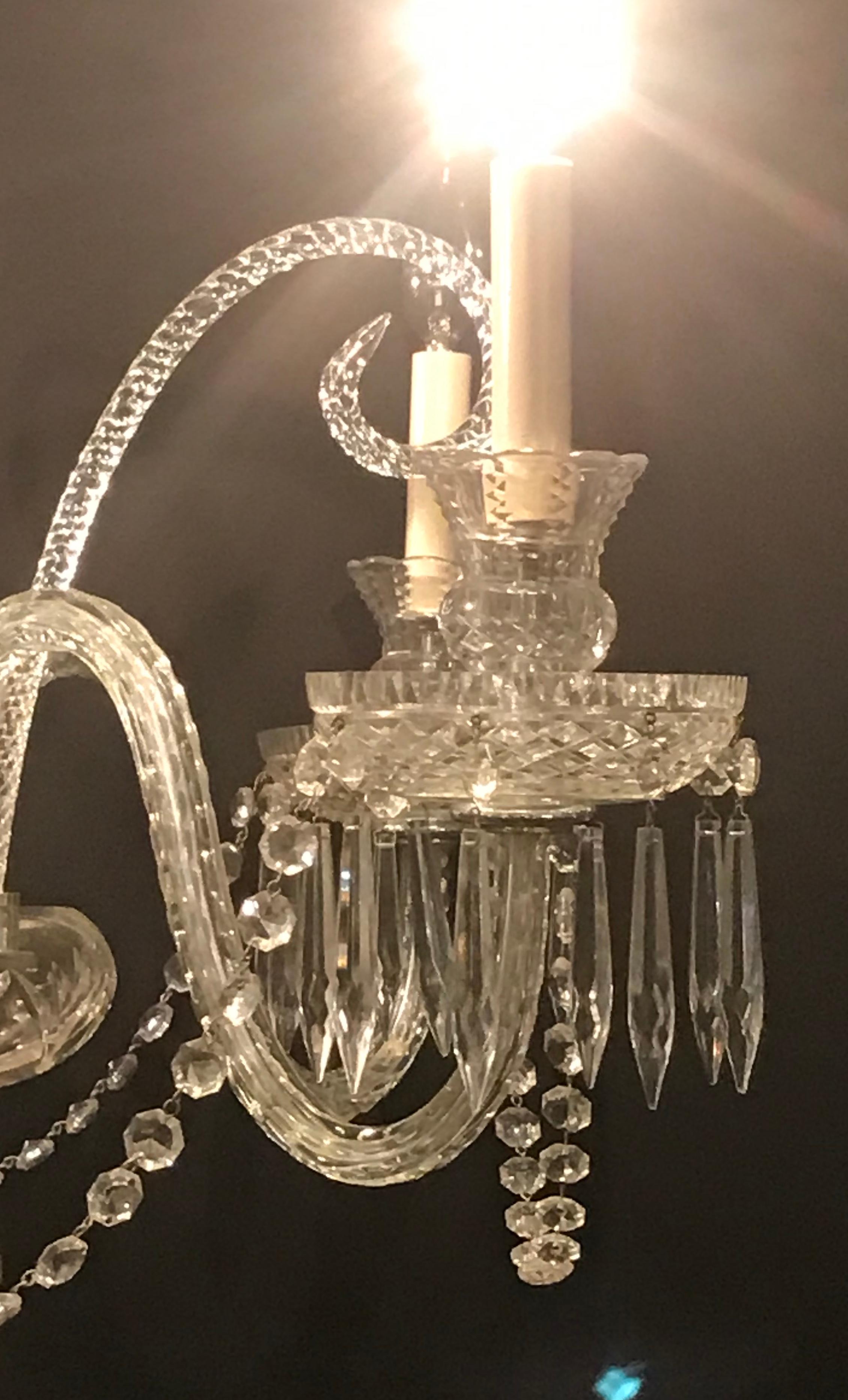 Hollywood Regency Waterford Style Crystal 5-Light Chandelier In Good Condition In Stamford, CT