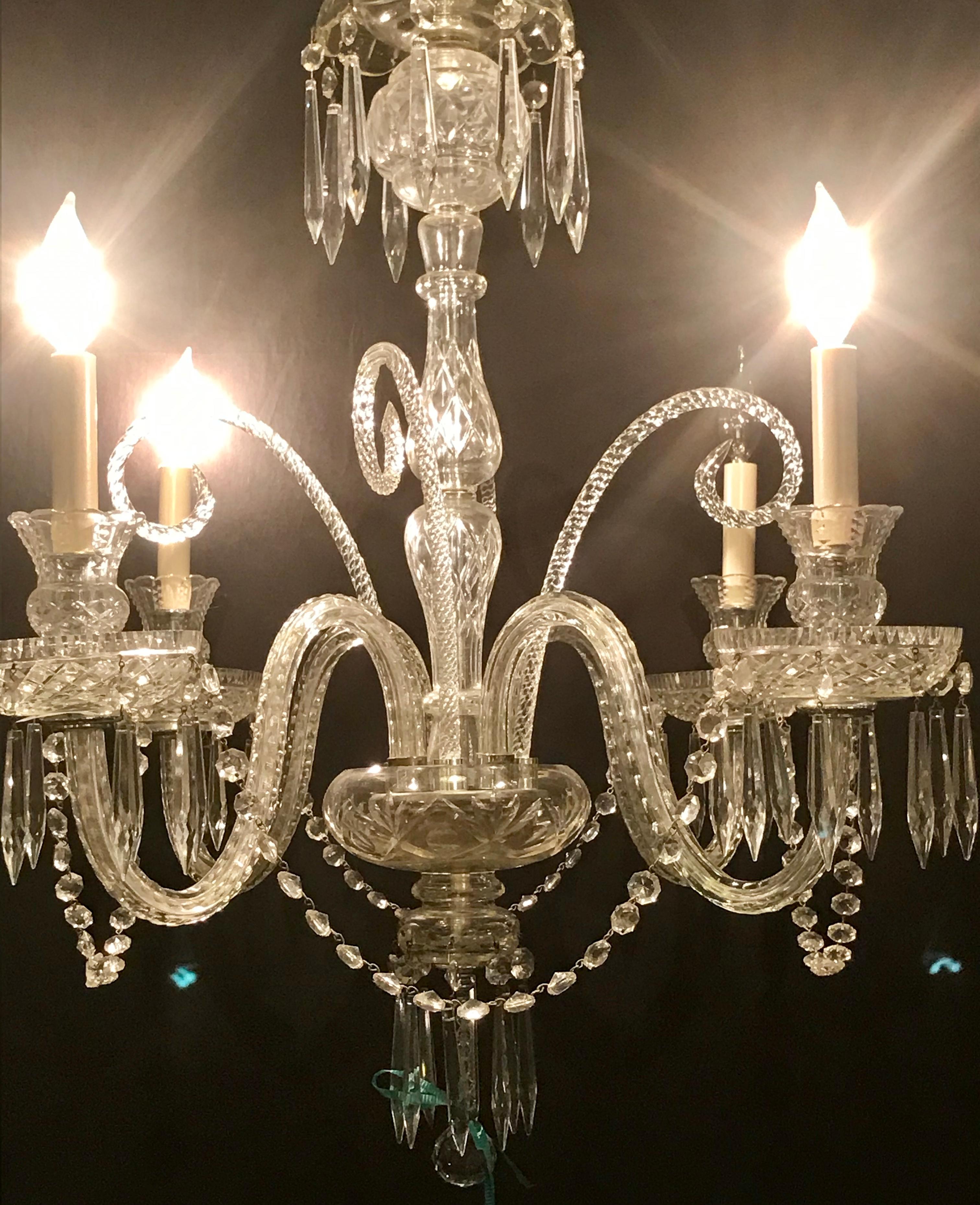 Hollywood Regency Waterford Style Crystal 5-Light Chandelier 1