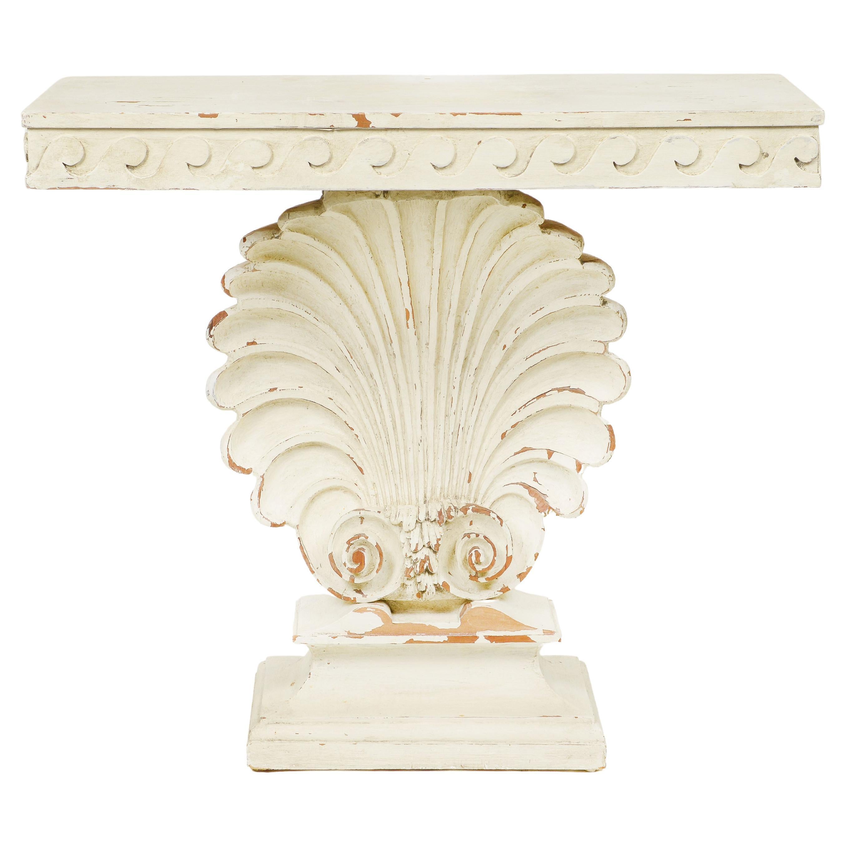A Hollywood Regency White-Painted Shell Console Table