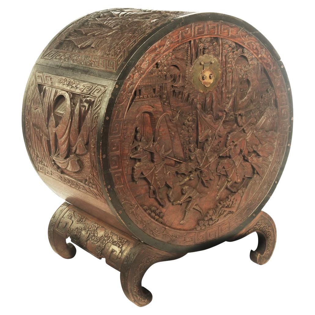 A Hong Kong camphorwood cylindrical chest For Sale