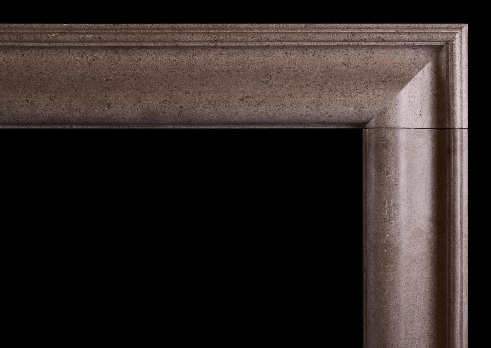 An English Hopton Wood stone bolection fireplace. The moulded frieze and jambs with plain plinth blocks below. A nice satin finish to limestone, 19th century.

Measures: Shelf width 1555 mm 61 ¼