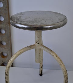1930s French Industrial Style Curved Steel Hospital Dispensary Stool