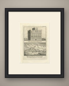 A House at Bir el Assab and the Castle of Jerim, Antique Niebuhr Print, 1776
