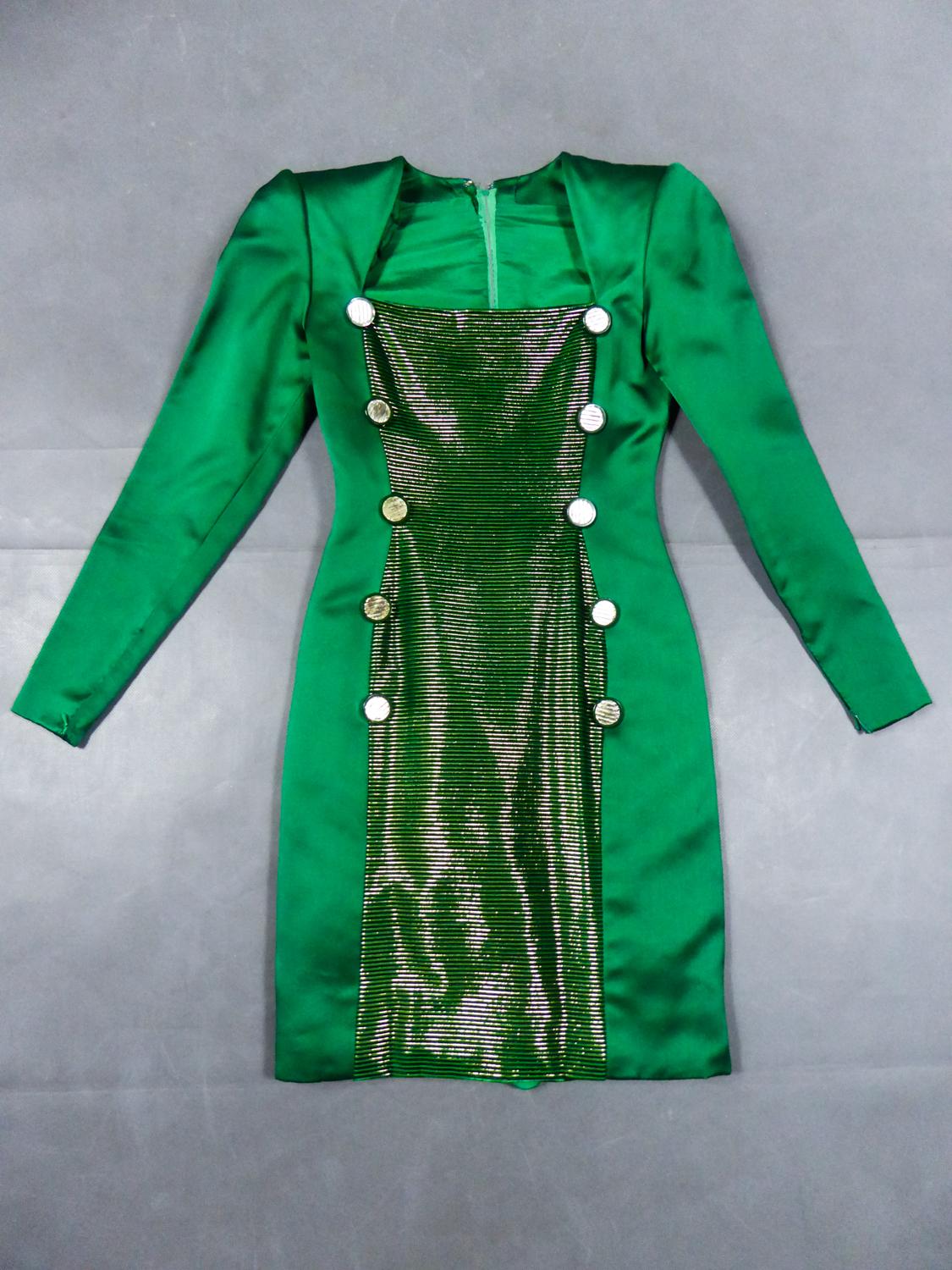Vert Hubert de Givenchy - Robe de défilé Catwalk en satin et velours lamé, circa 1985 en vente