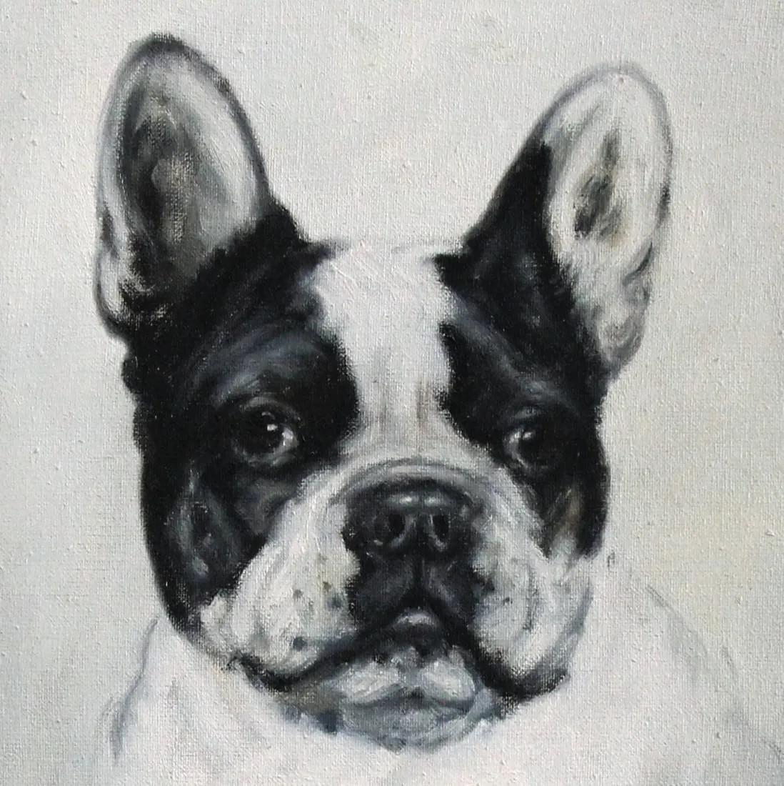 Porträt einer französischen Bulldogge, Ölgemälde auf Leinwand, frühes 20. Jahrhundert. – Painting von A. Hubner