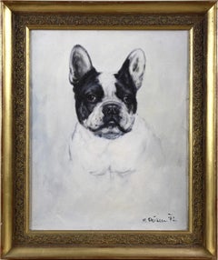 Ritratto di un bulldog francese, dipinto a olio su tela all'inizio del XX secolo.