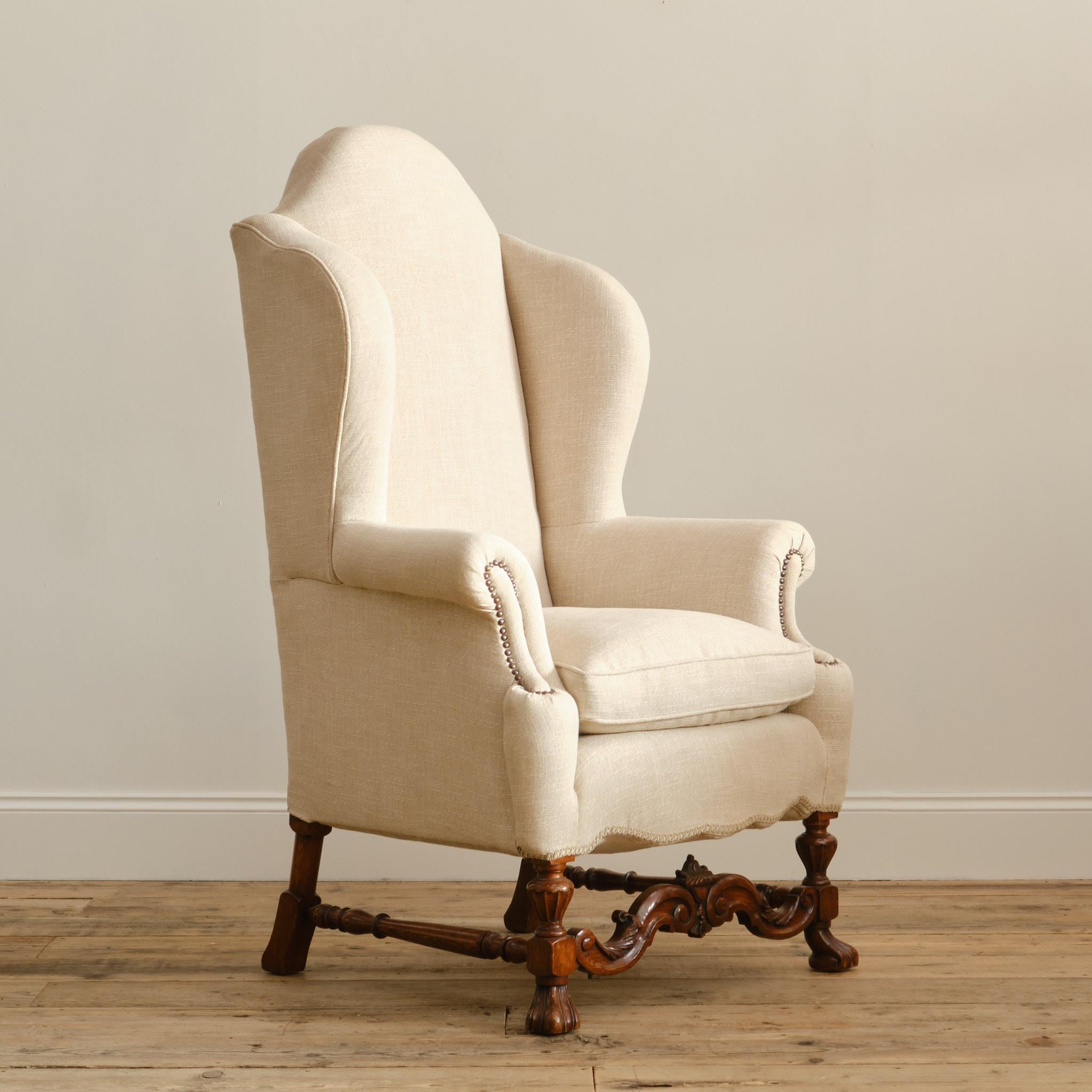 William and Mary A huge 19th century William & Mary style wingback armchair For Sale