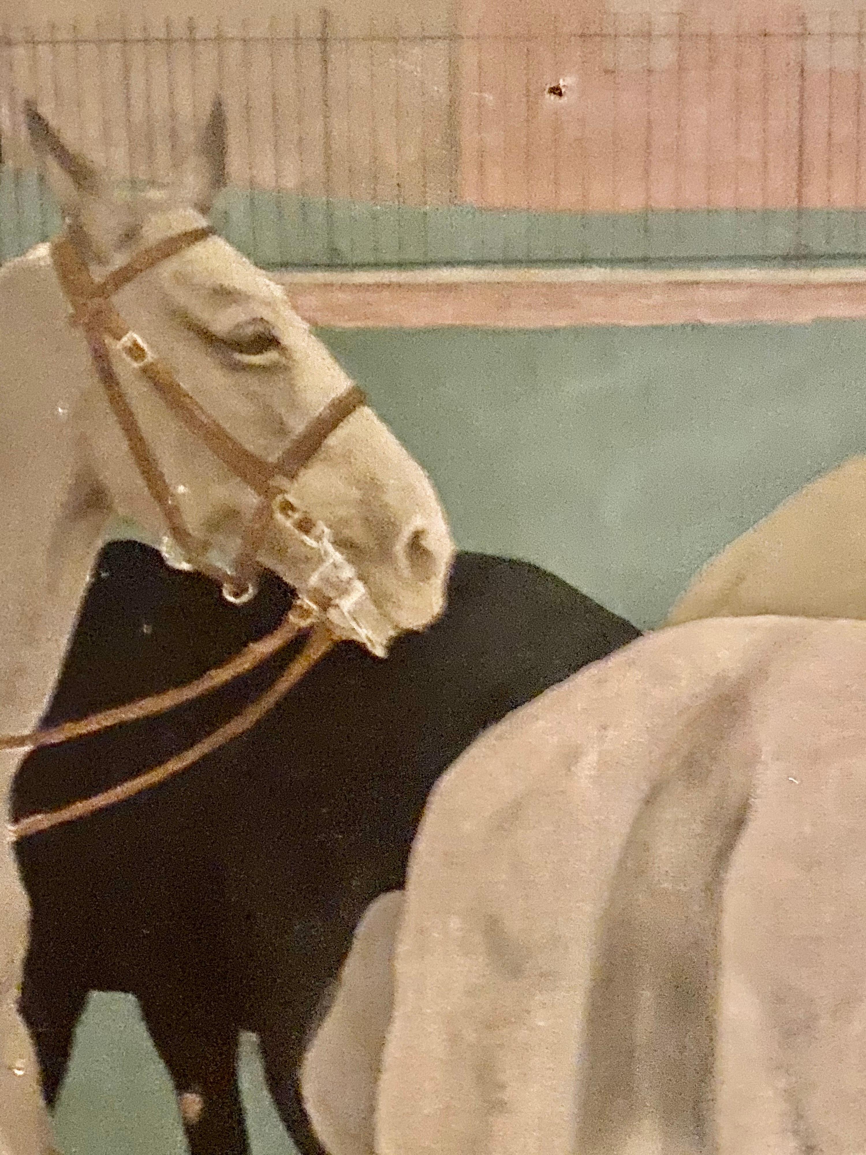 A superbly executed very large oil on canvas painting by Eleanor Barbara Shiffner.
This is titled Westling On Horse Back.
This is a statement piece and looks amazing hung.
Eleanor Barbara Georgina Shiffner was born on 8 Mar 1896 in Doncaster,