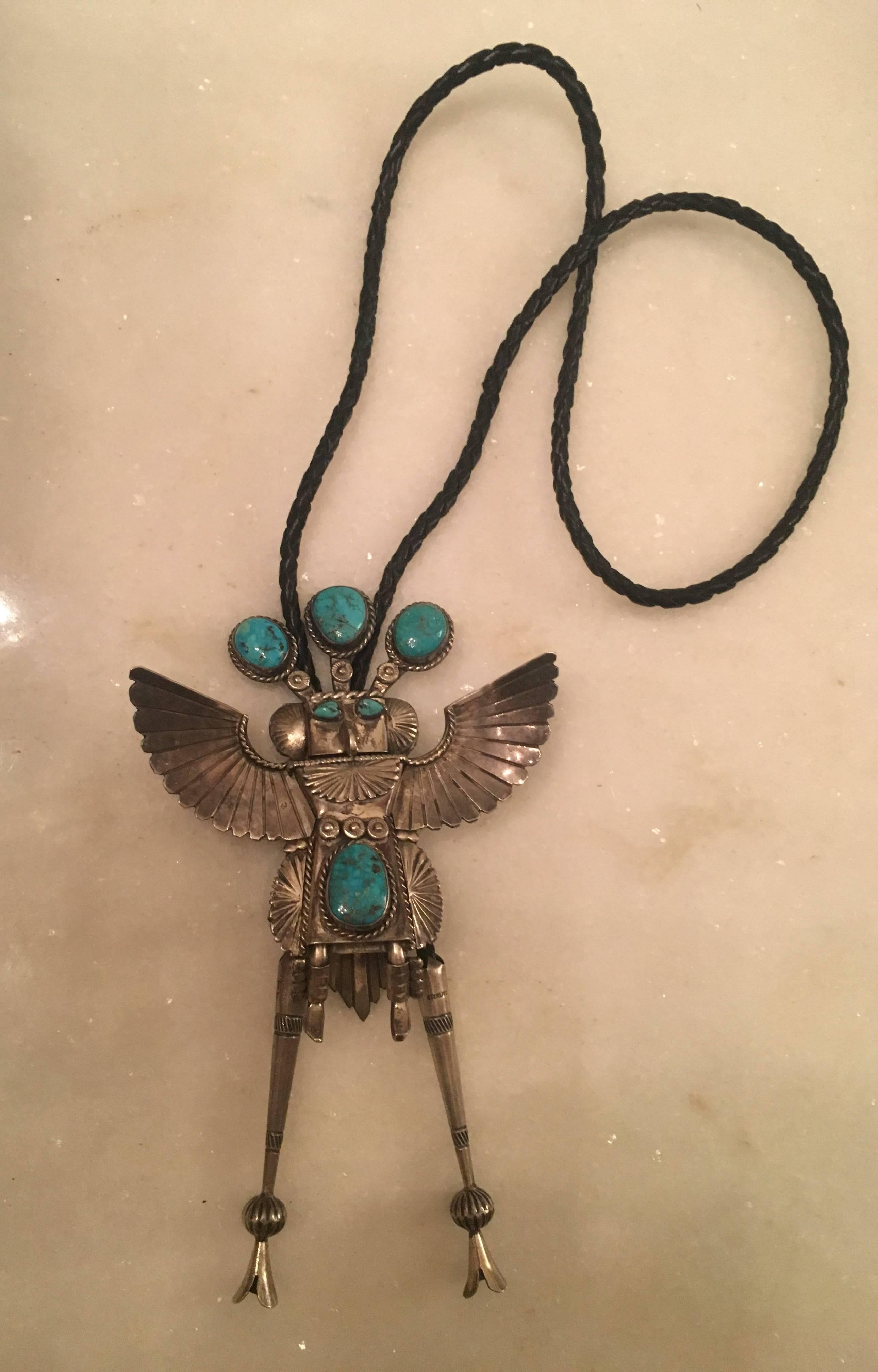 Huge Navajo Native American Turquoise and Silver Bolo Tie, circa 1960s In Good Condition For Sale In Paris, ile de france