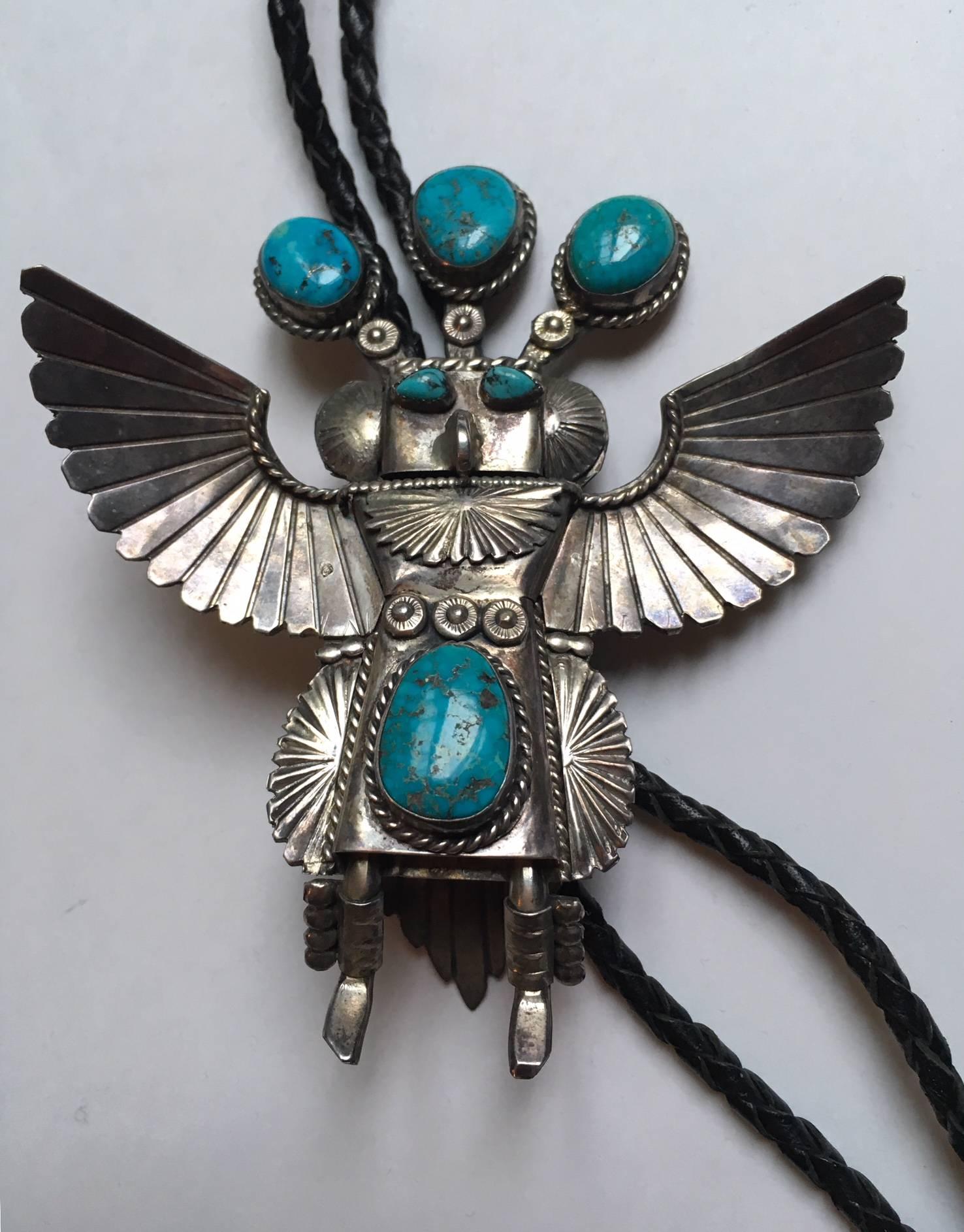 Mid-20th Century Huge Navajo Native American Turquoise and Silver Bolo Tie, circa 1960s For Sale
