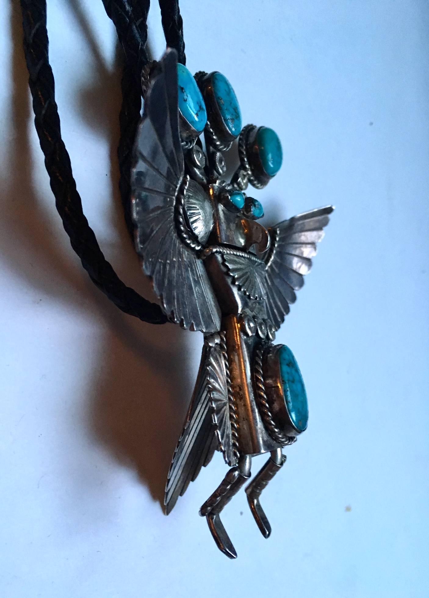 Huge Navajo Native American Turquoise and Silver Bolo Tie, circa 1960s For Sale 1