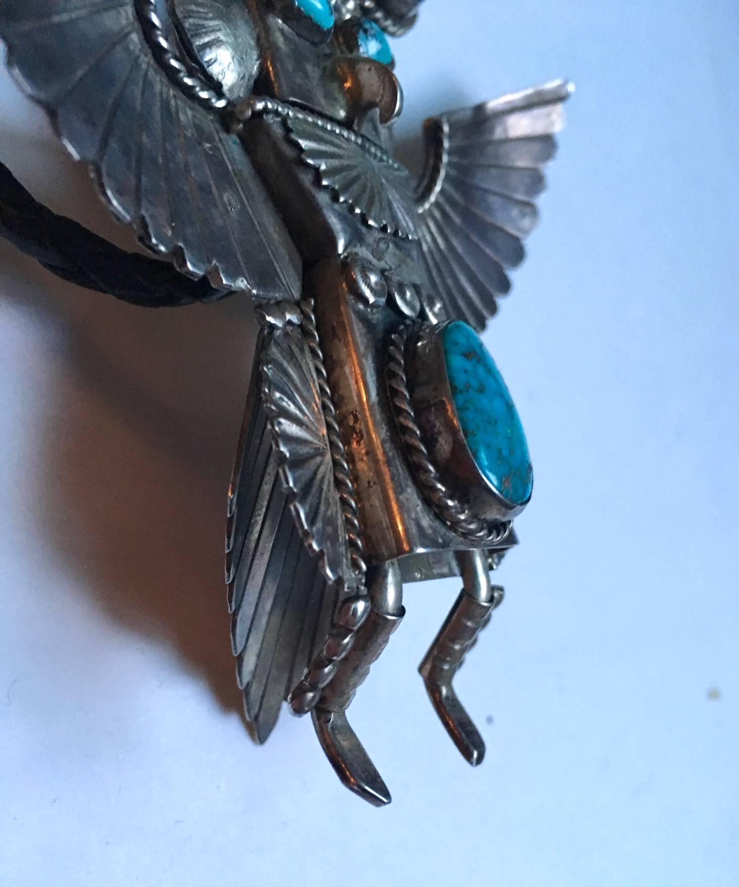 Huge Navajo Native American Turquoise and Silver Bolo Tie, circa 1960s For Sale 2
