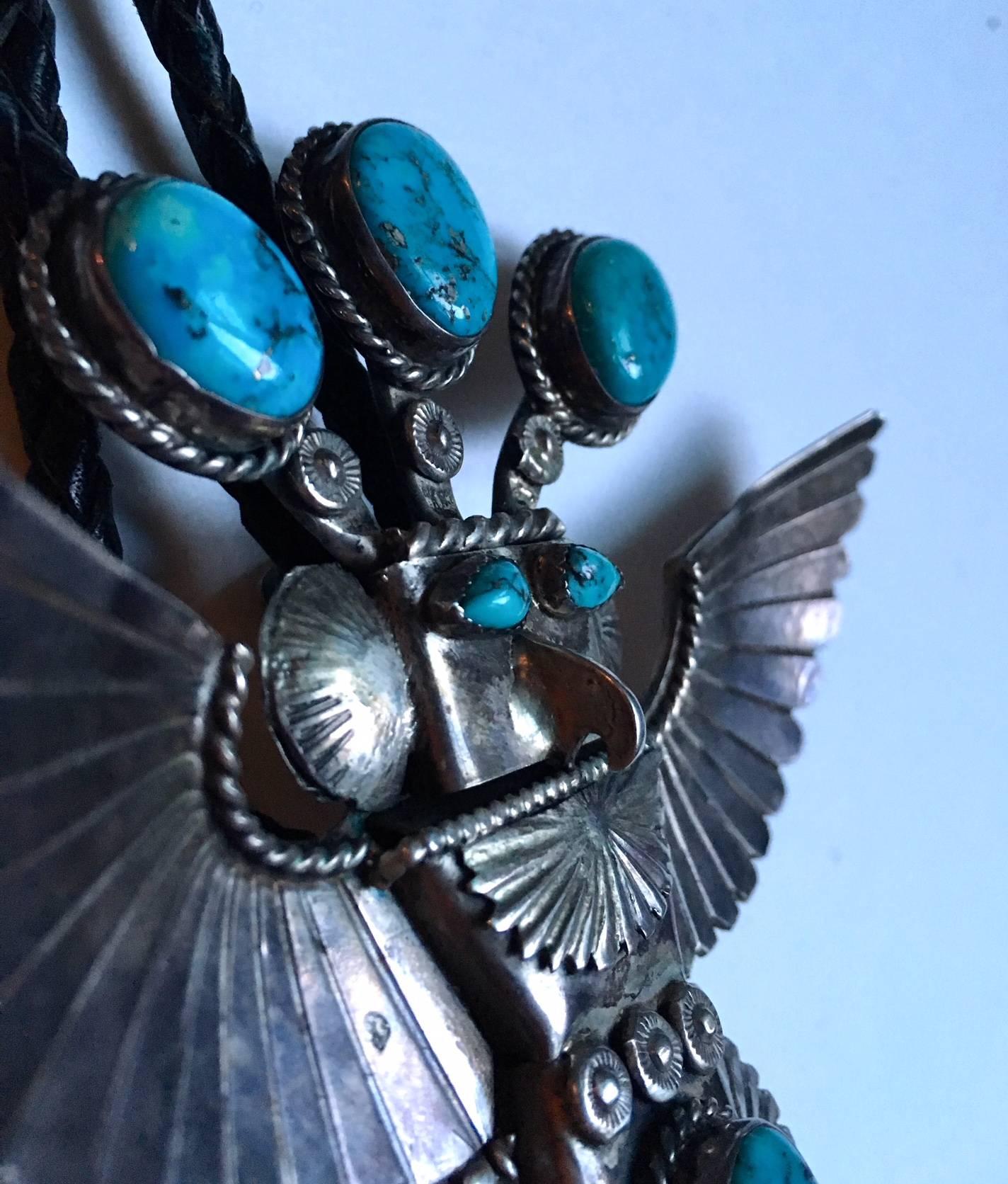 Huge Navajo Native American Turquoise and Silver Bolo Tie, circa 1960s For Sale 3