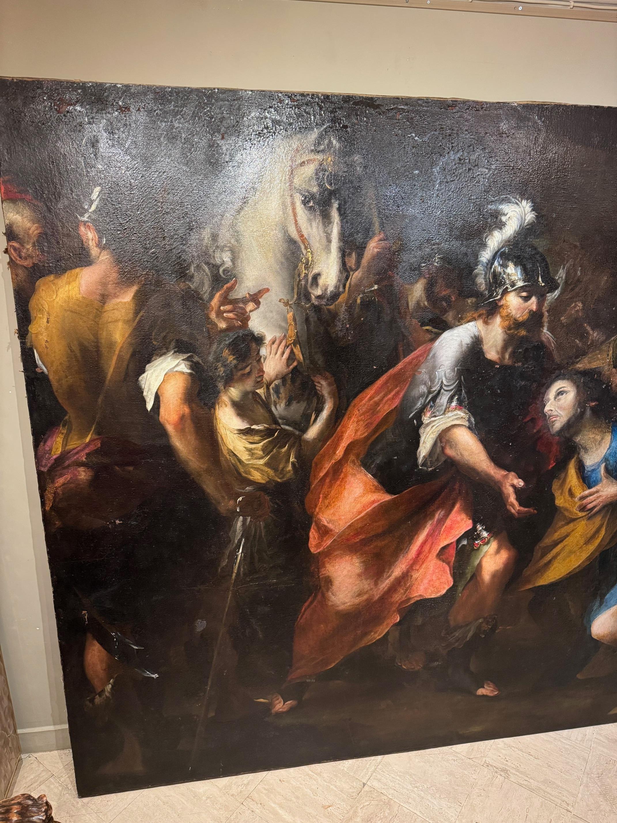 Una pintura enorme ,  Escena bíblica , Escuela florentina de finales del siglo XVII. en Desgastado estado para la venta en PARIS, FR
