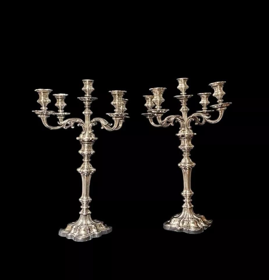 Un'enorme coppia di antichi candelabri in argento di Sheffield CIRCA 1853 30