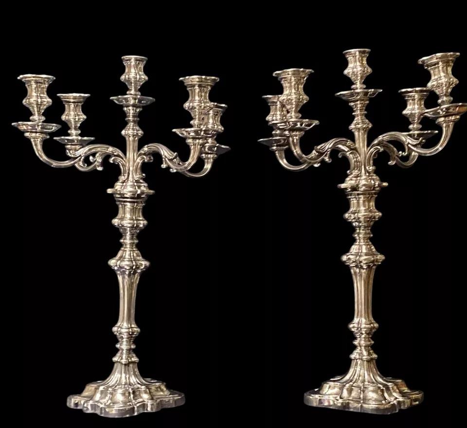 XIX secolo Un'enorme coppia di antichi candelabri in argento di Sheffield CIRCA 1853 30