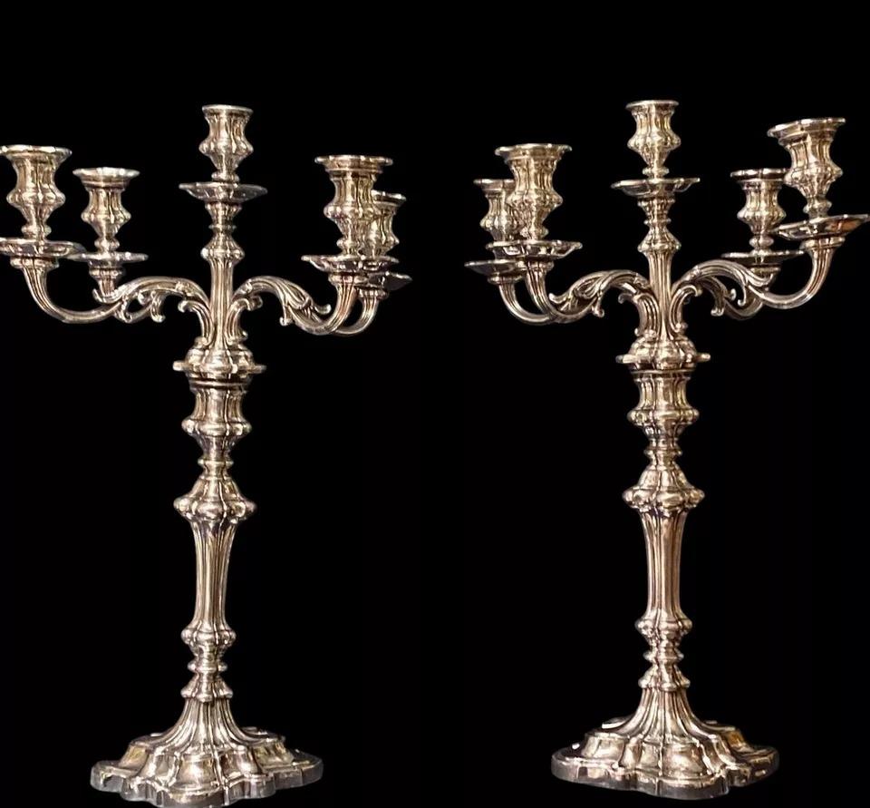 Argento Un'enorme coppia di antichi candelabri in argento di Sheffield CIRCA 1853 30