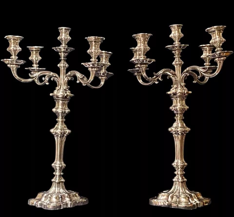 Un'enorme coppia di antichi candelabri in argento di Sheffield CIRCA 1853 30