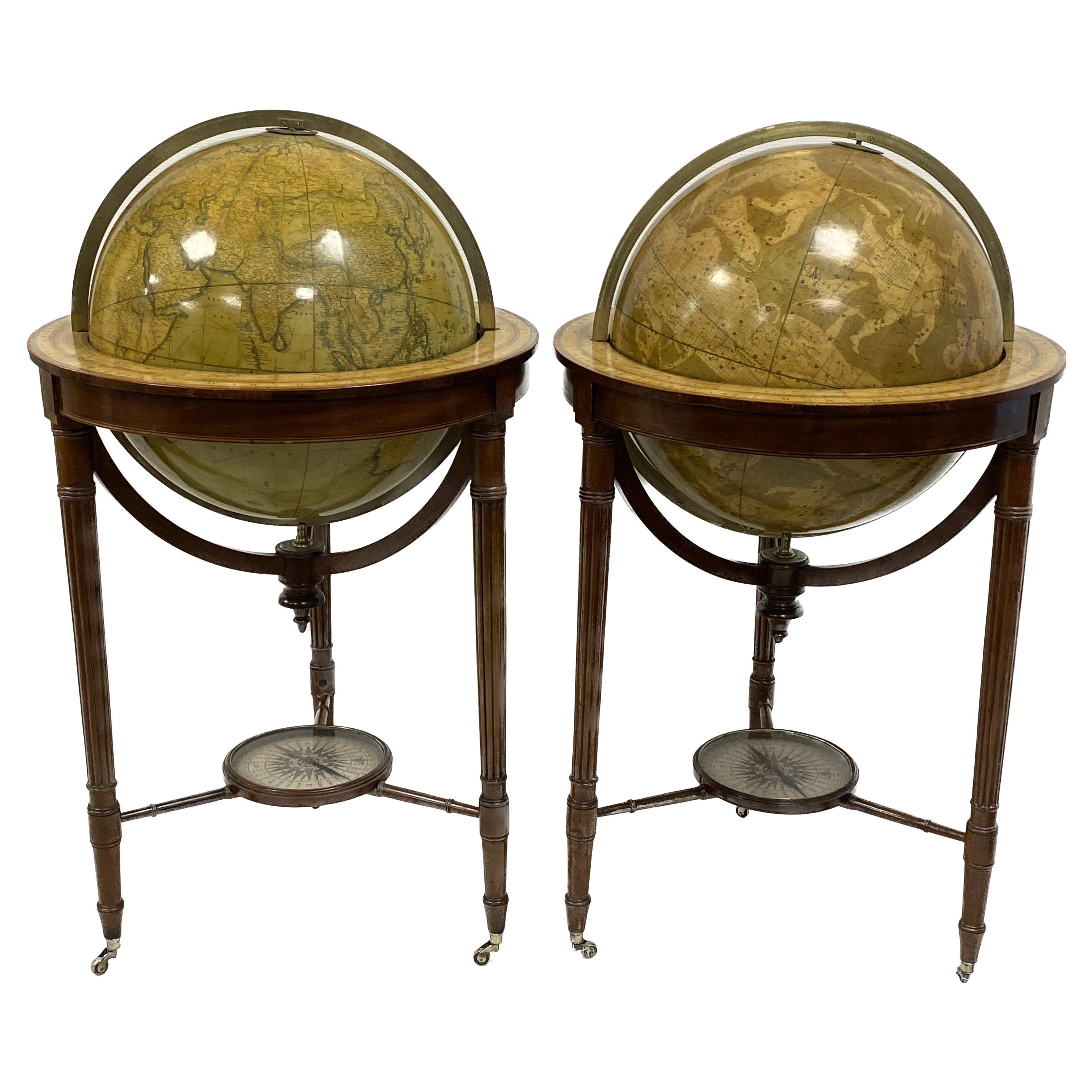 A huge pair of 21 inches Cruchley Library Globes For Sale